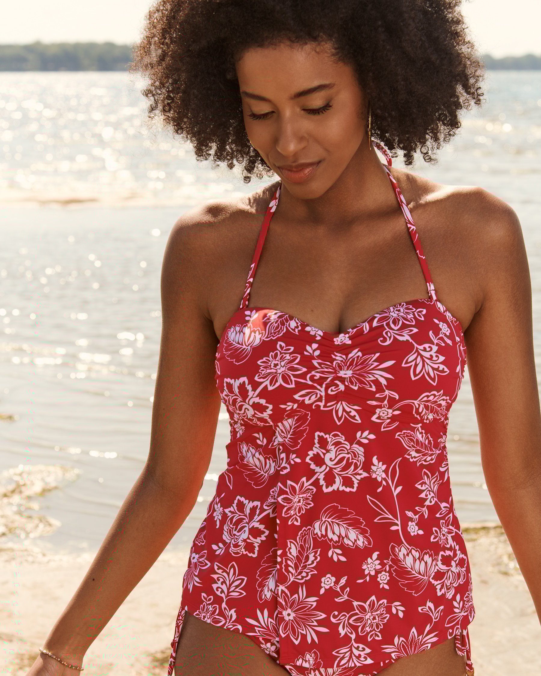 TURQUOISE COUTURE LA DI DA Bandeau Tankini Top Red floral 01100160 - View1