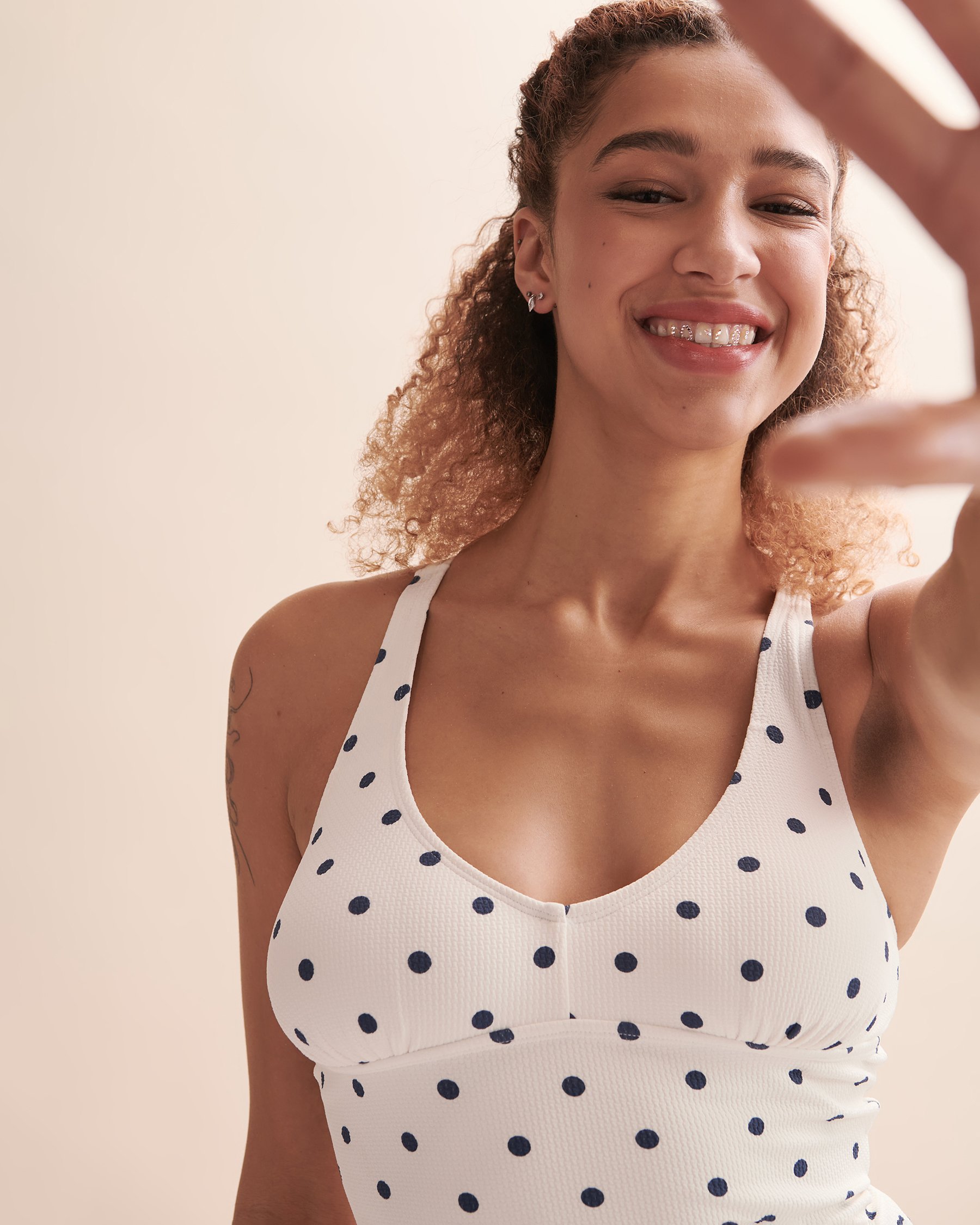 QUINTSOUL BOA VISTA Cross Back Tankini Top Polka dots A23684448 - View3