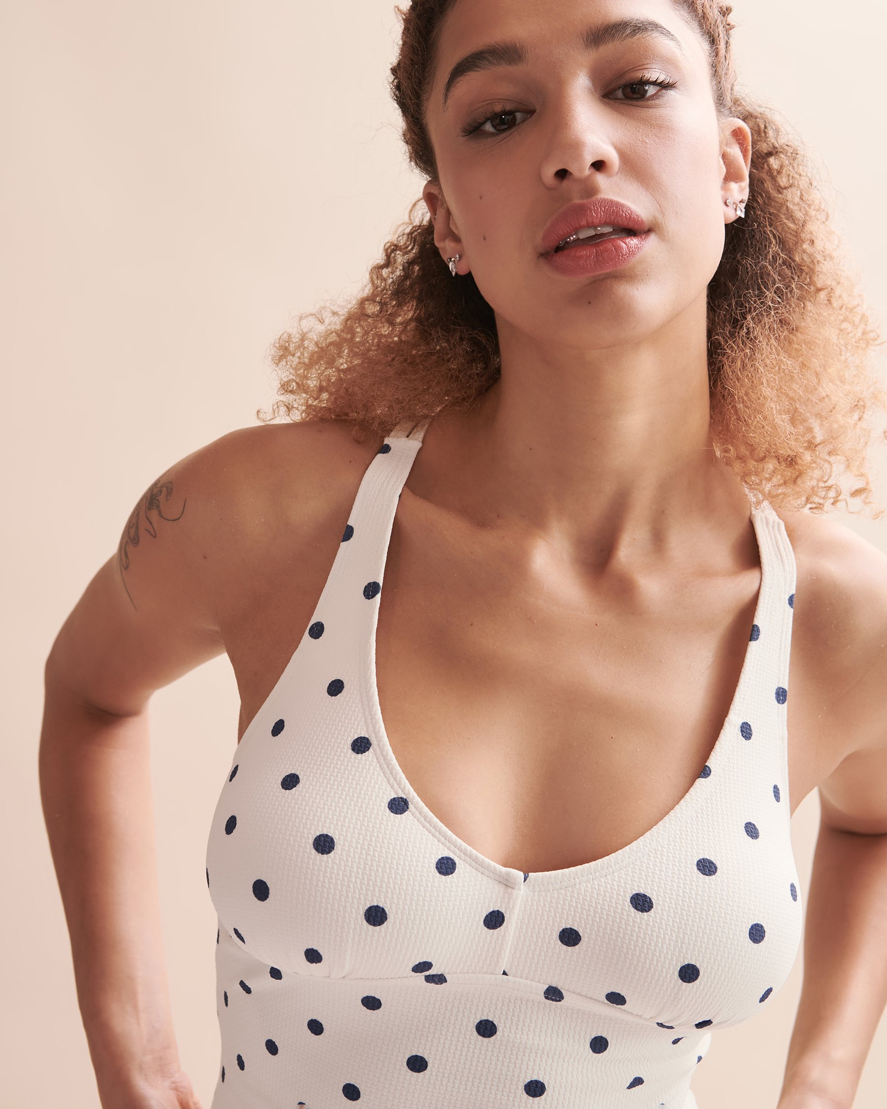 QUINTSOUL BOA VISTA Cross Back Tankini Top Polka dots A23684448 - View4