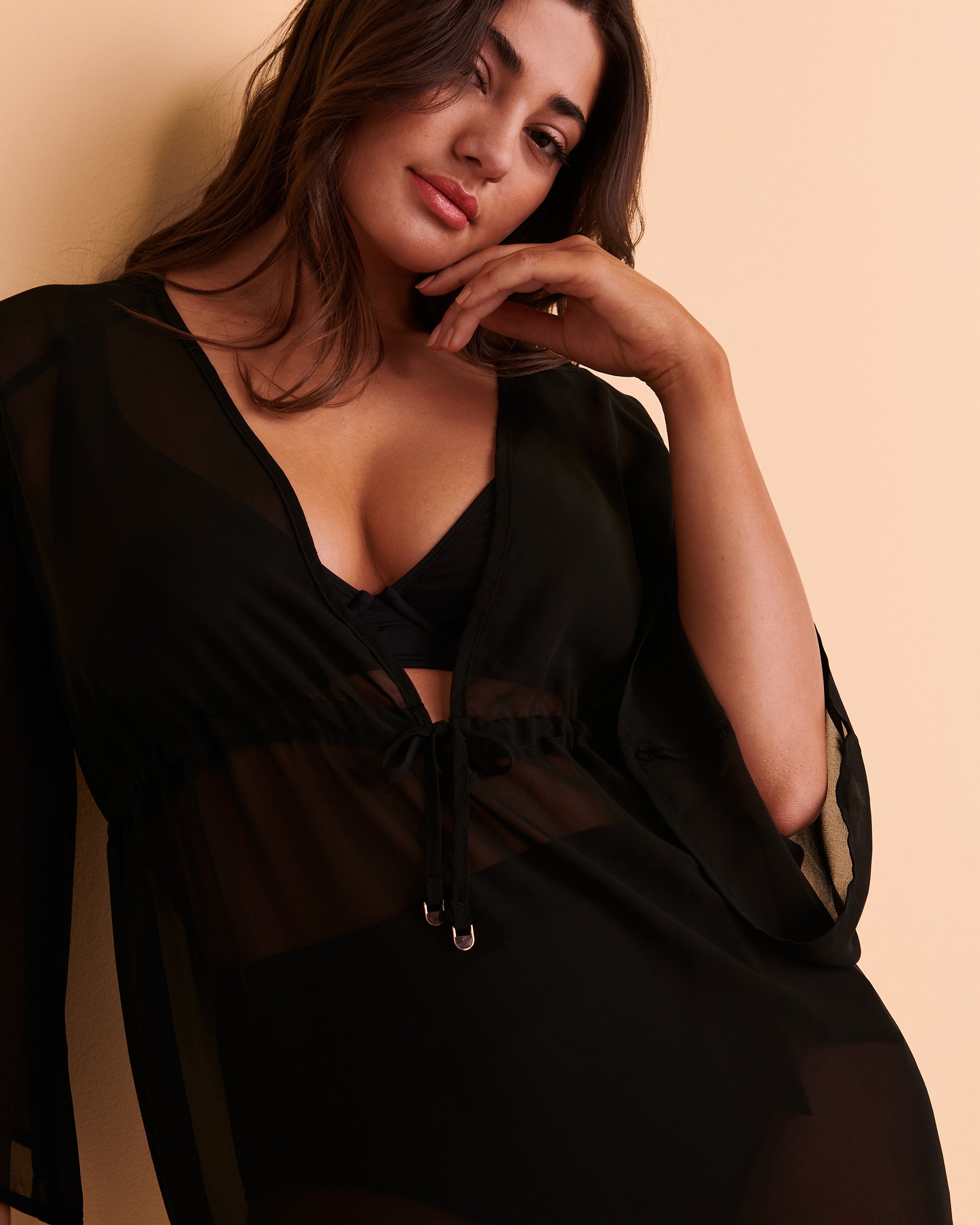 TURQUOISE COUTURE Robe décolleté plongeant en chiffon Noir 02300082 - View3