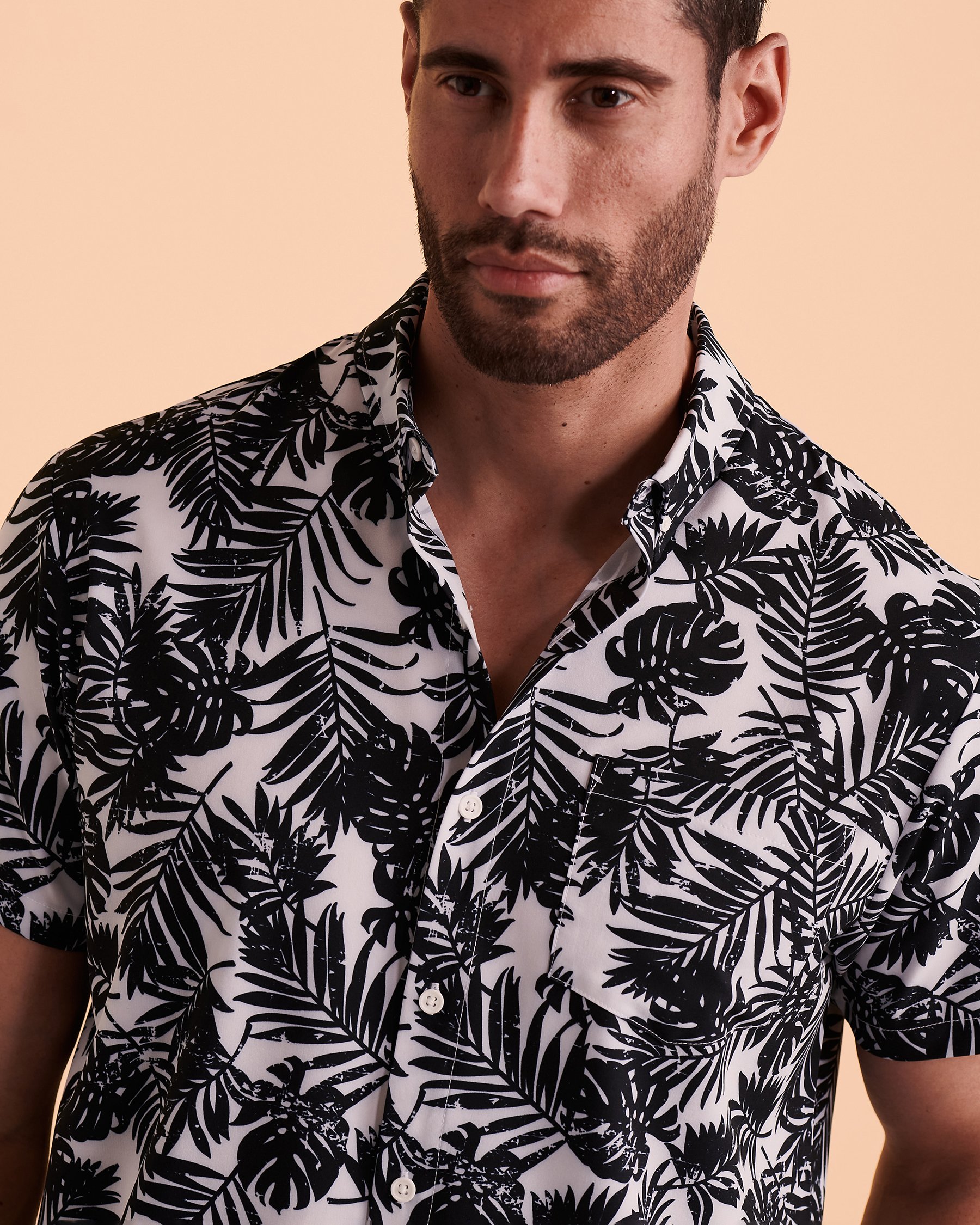 HAMABE Short Sleeve Button-down Shirt Black tropical leaves 04100010 - View4