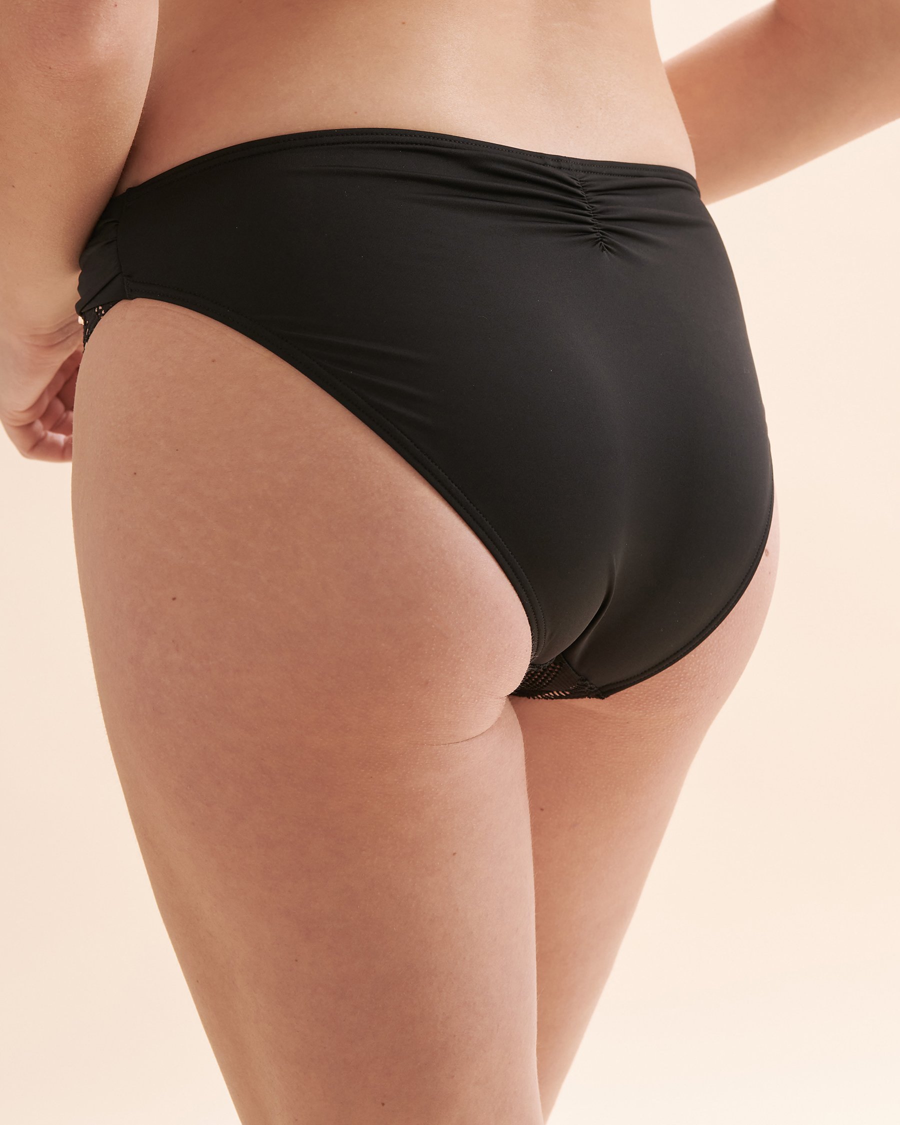 SANTEMARE Crochet Shirred Waistband Bikini Bottom Black 01300197 - View2