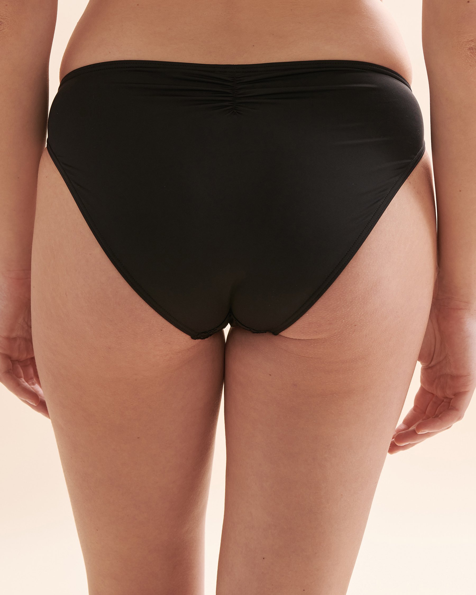 SANTEMARE Crochet Shirred Waistband Bikini Bottom Black 01300197 - View3