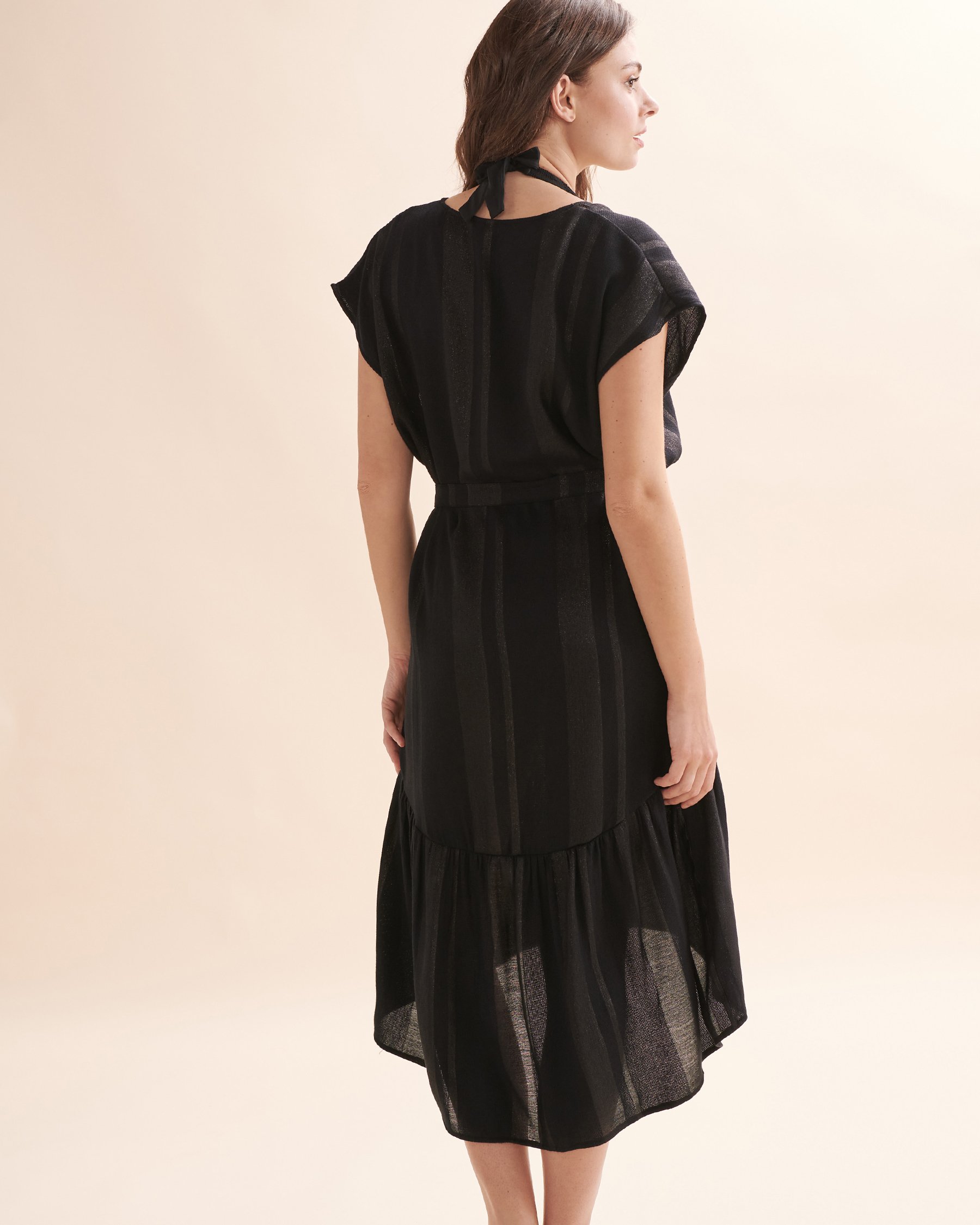 SANTEMARE Short Sleeve Kimono with Ruffle Detail Black stripes 02400022 - View2
