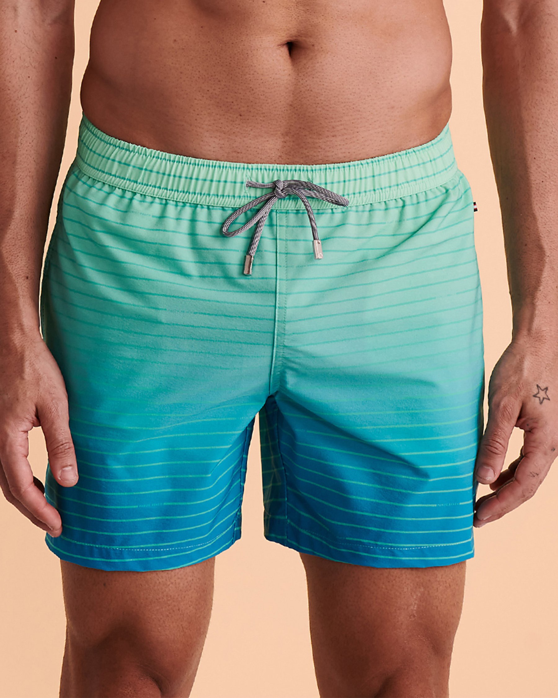 PUBLIC BEACH Stripe Fade Out Volley Swimsuit Turquoise PB5642BIK - View4
