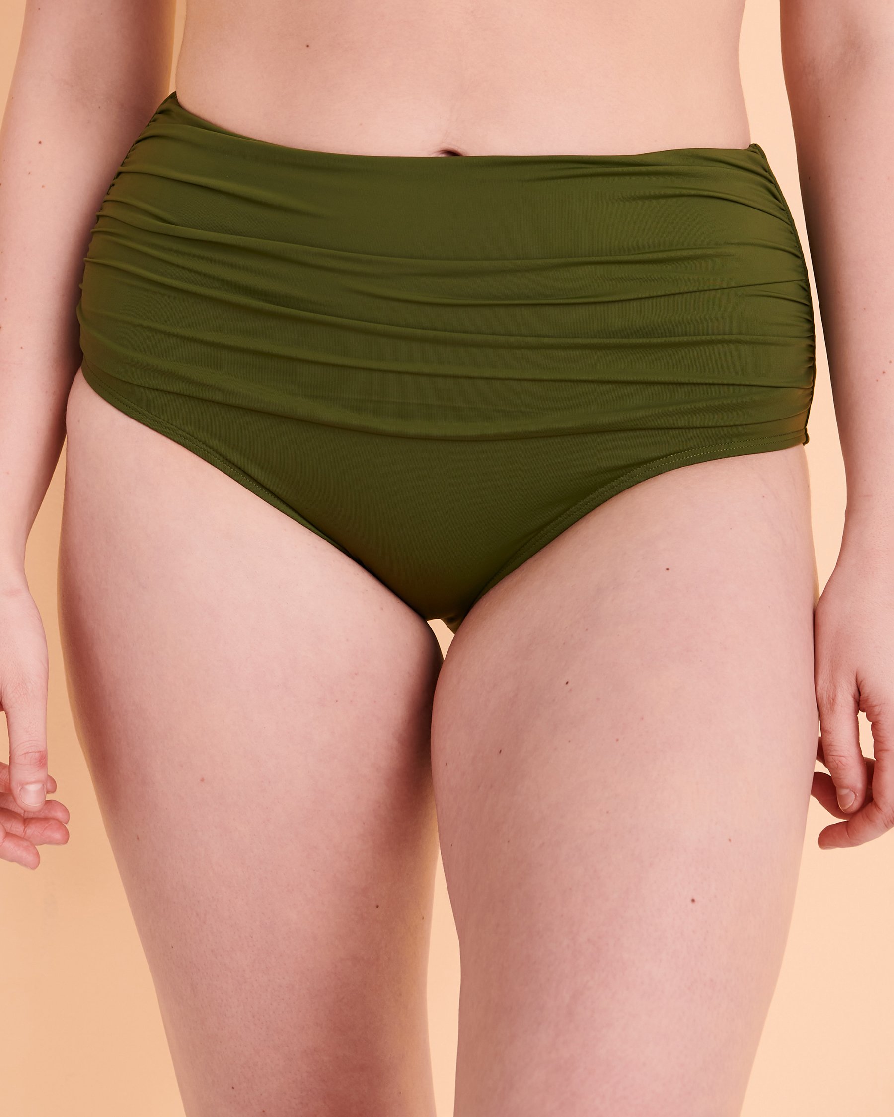 TURQUOISE COUTURE Solid High Waist Bikini Bottom Olive 01300205 - View1