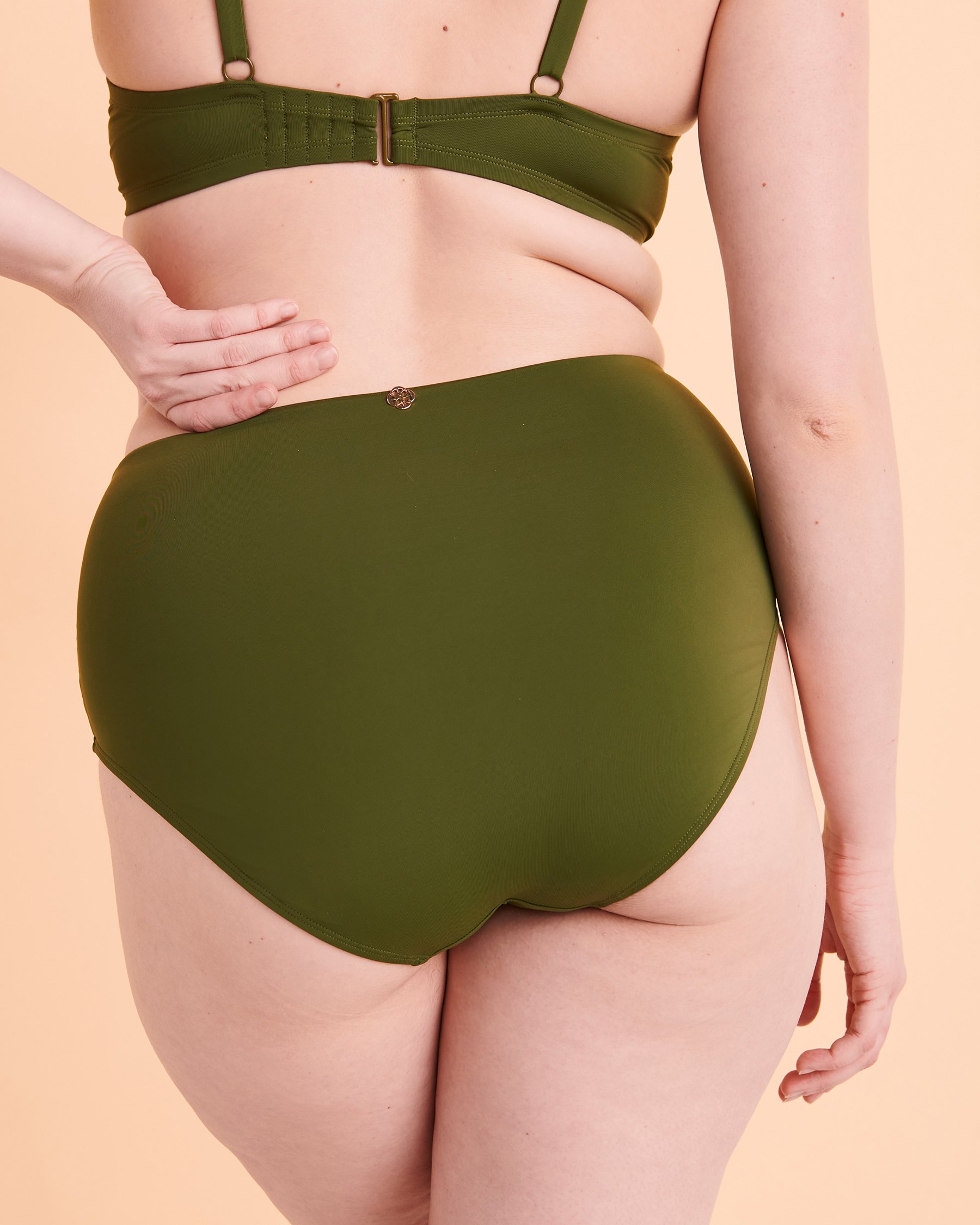 TURQUOISE COUTURE Solid High Waist Bikini Bottom Olive 01300205 - View2