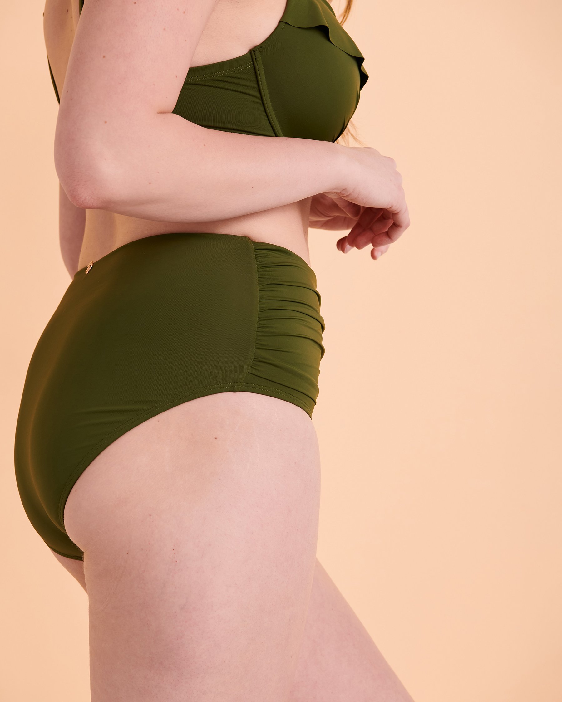 TURQUOISE COUTURE Solid High Waist Bikini Bottom Olive 01300205 - View5