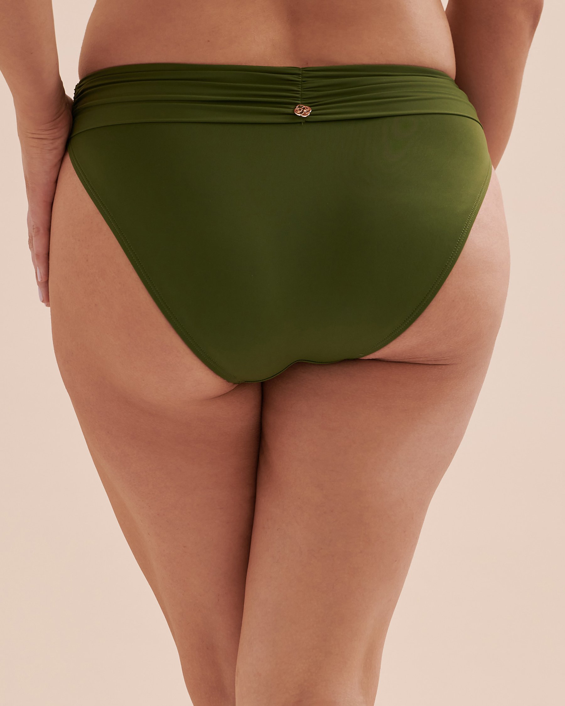 TURQUOISE COUTURE Bas de bikini plissé coupe en V Solid Olive 01300206 - Voir3