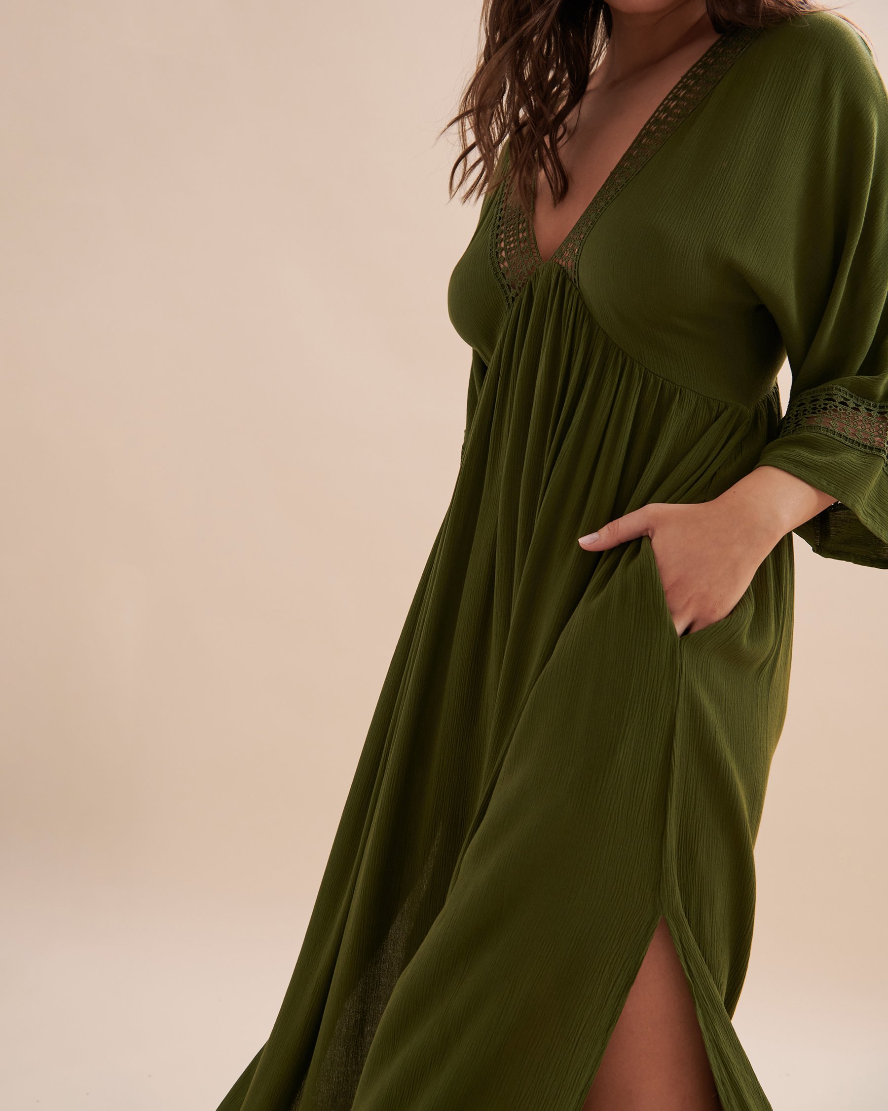 TURQUOISE COUTURE Maxi Dress with Crochet Detail Olive 02300089 - View4