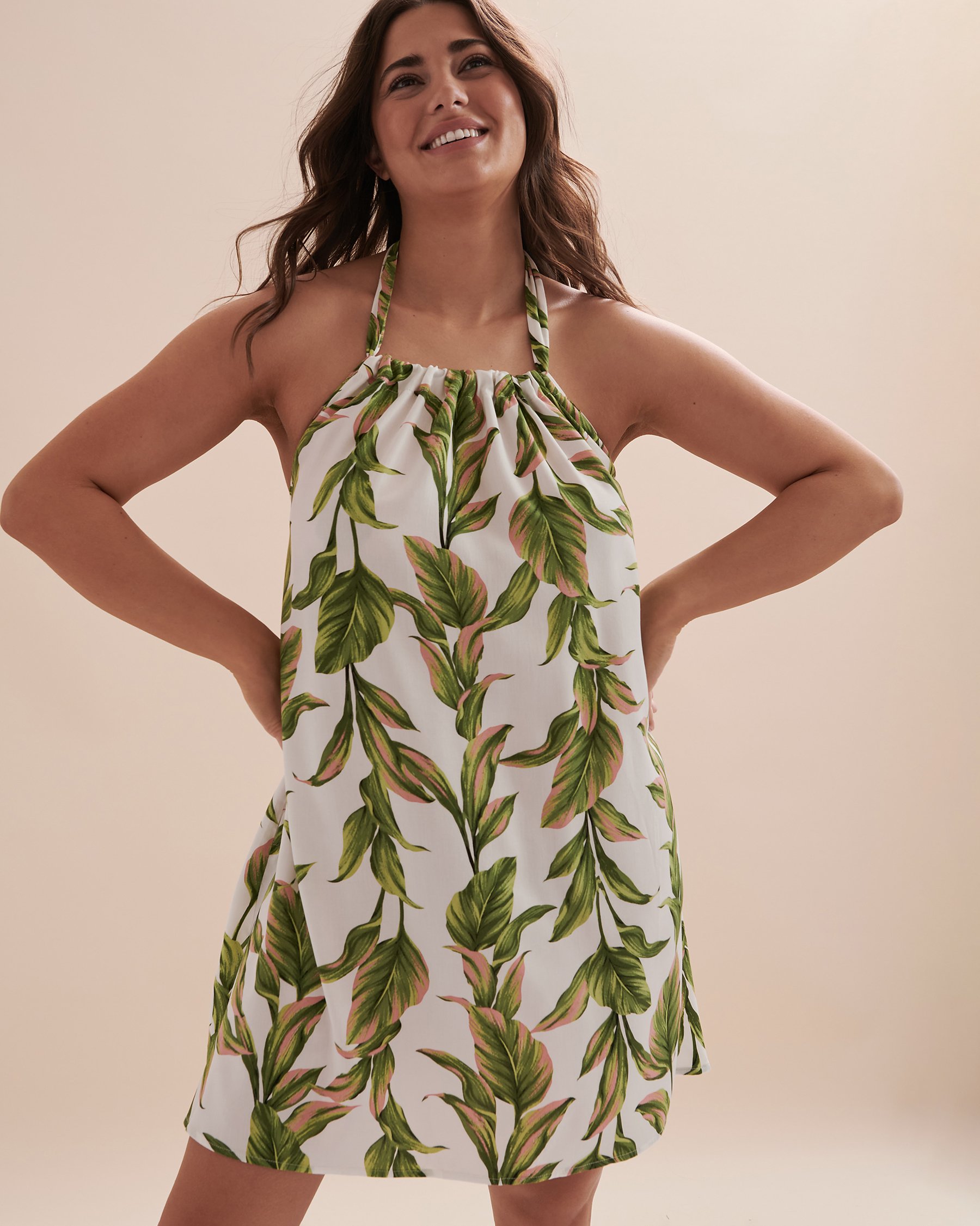 TURQUOISE COUTURE High Neck Halter Dress Jungle leaves print 02300090 - View5