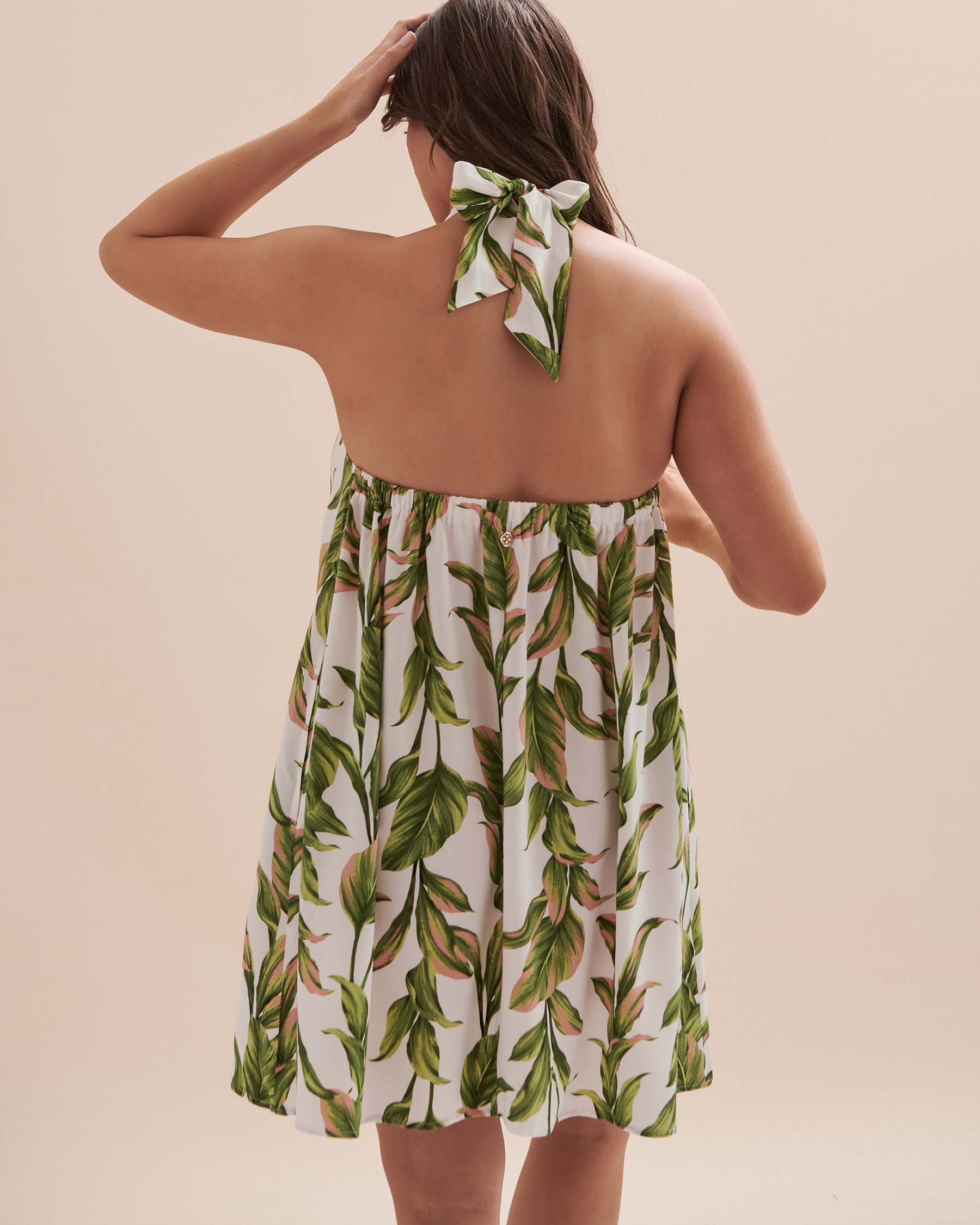 TURQUOISE COUTURE High Neck Halter Dress Jungle leaves print 02300090 - View2