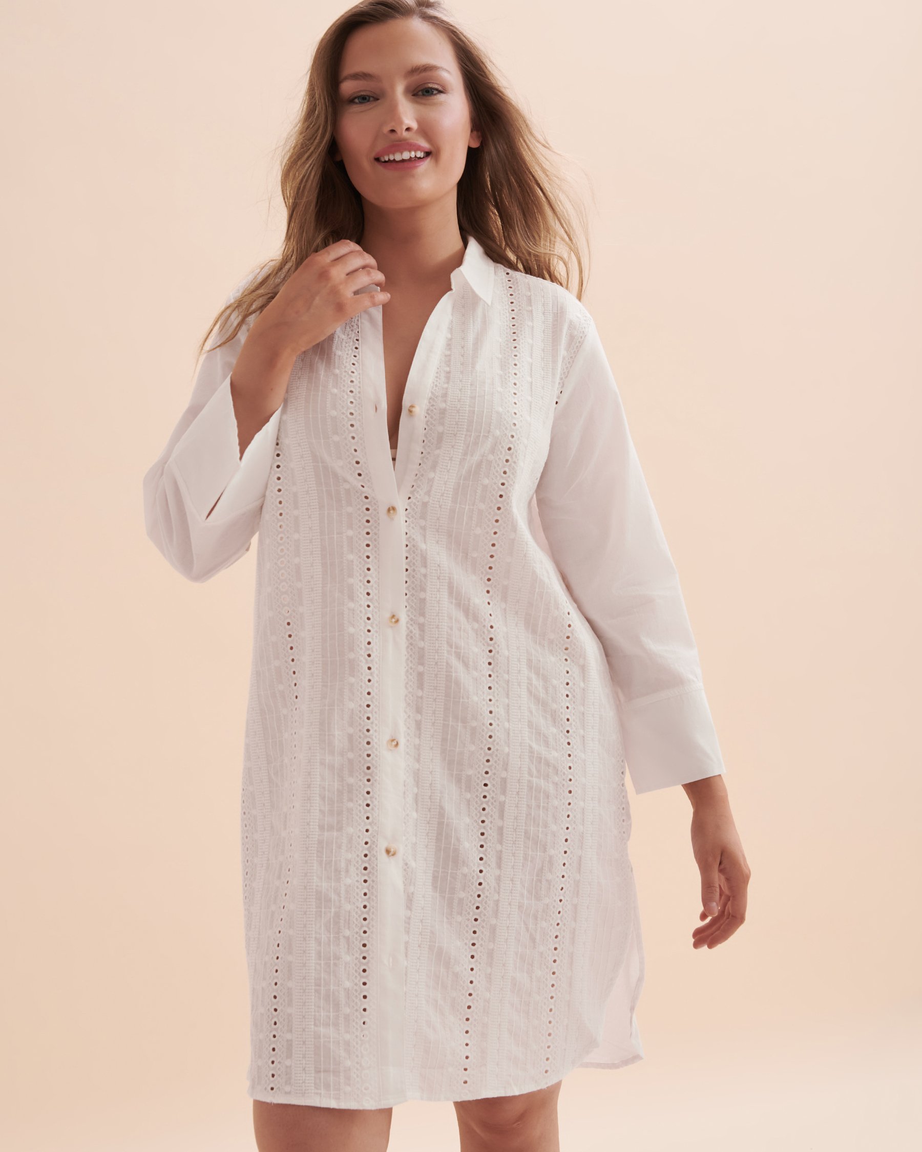 TURQUOISE COUTURE Robe chemise à œillet Blanc 02300091 - Voir5