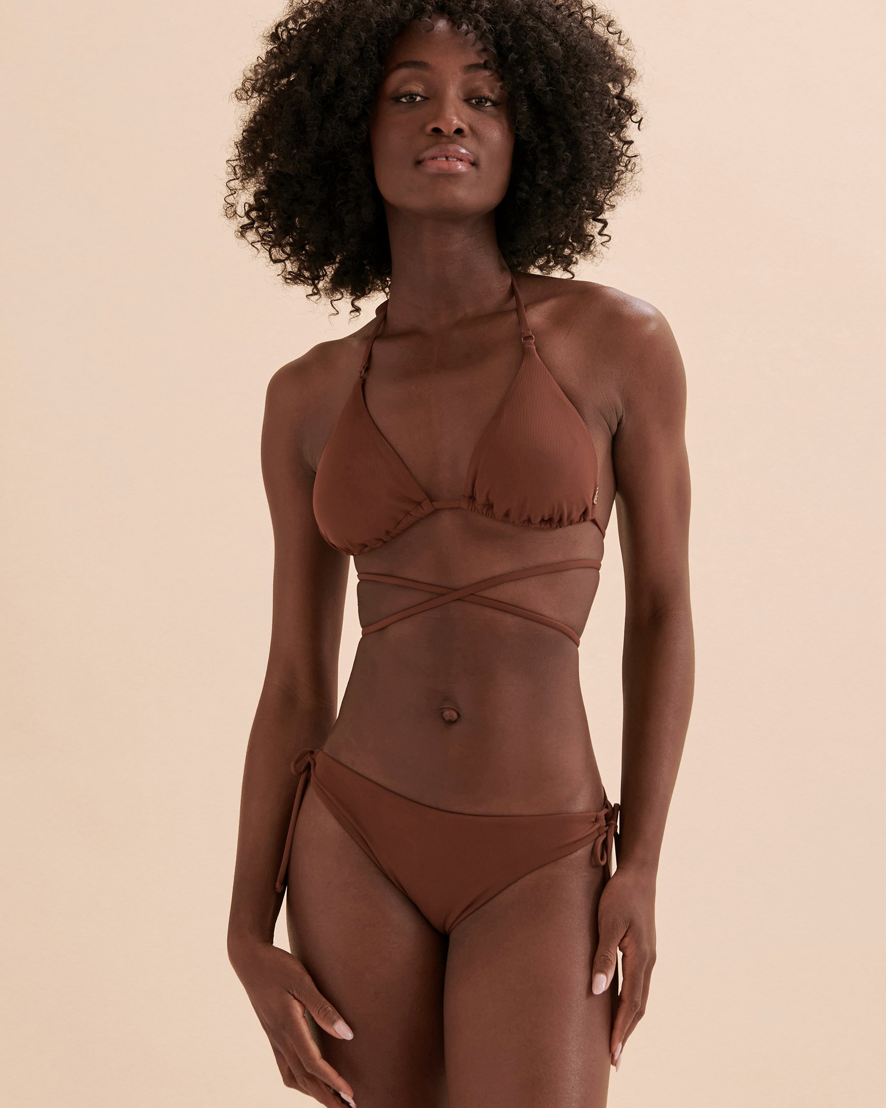TROPIK Rib Side Tie Bikini Bottom Brown 01300220 - View9