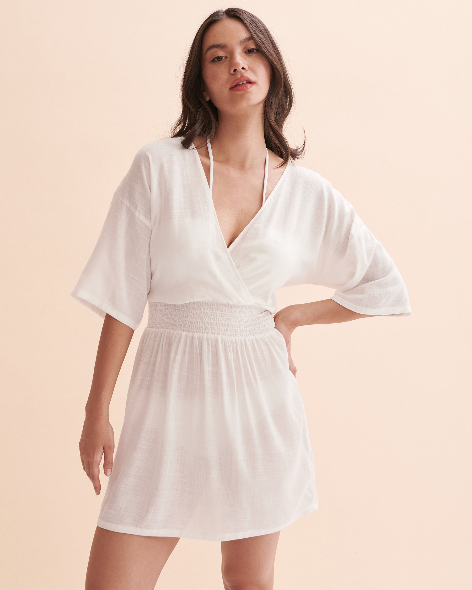 TROPIK Deep V-neck Mini Dress White 02300095 - View1