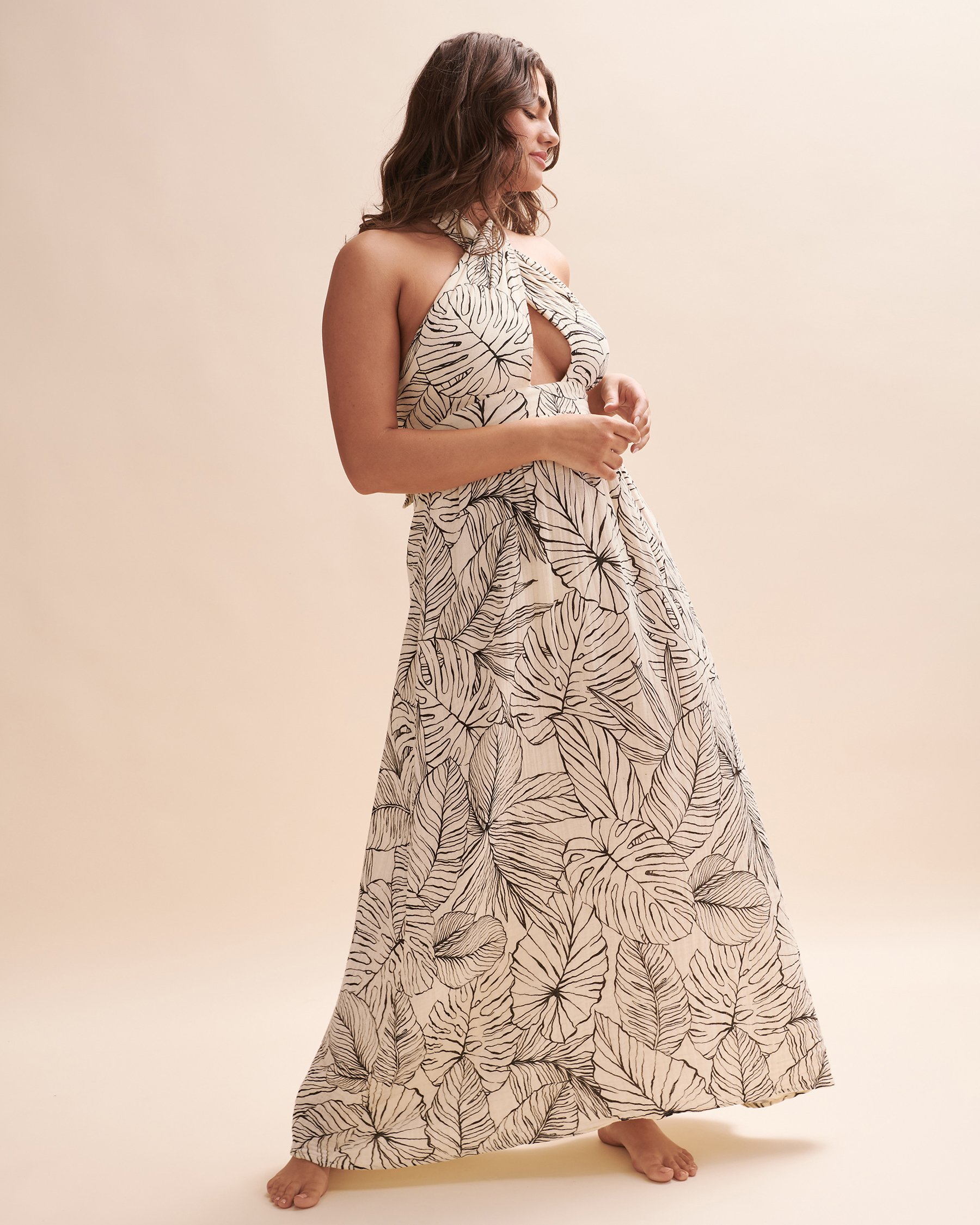 ELAN Natural Maxi Criss Cross Dress Black leaves OGP5832 - View1