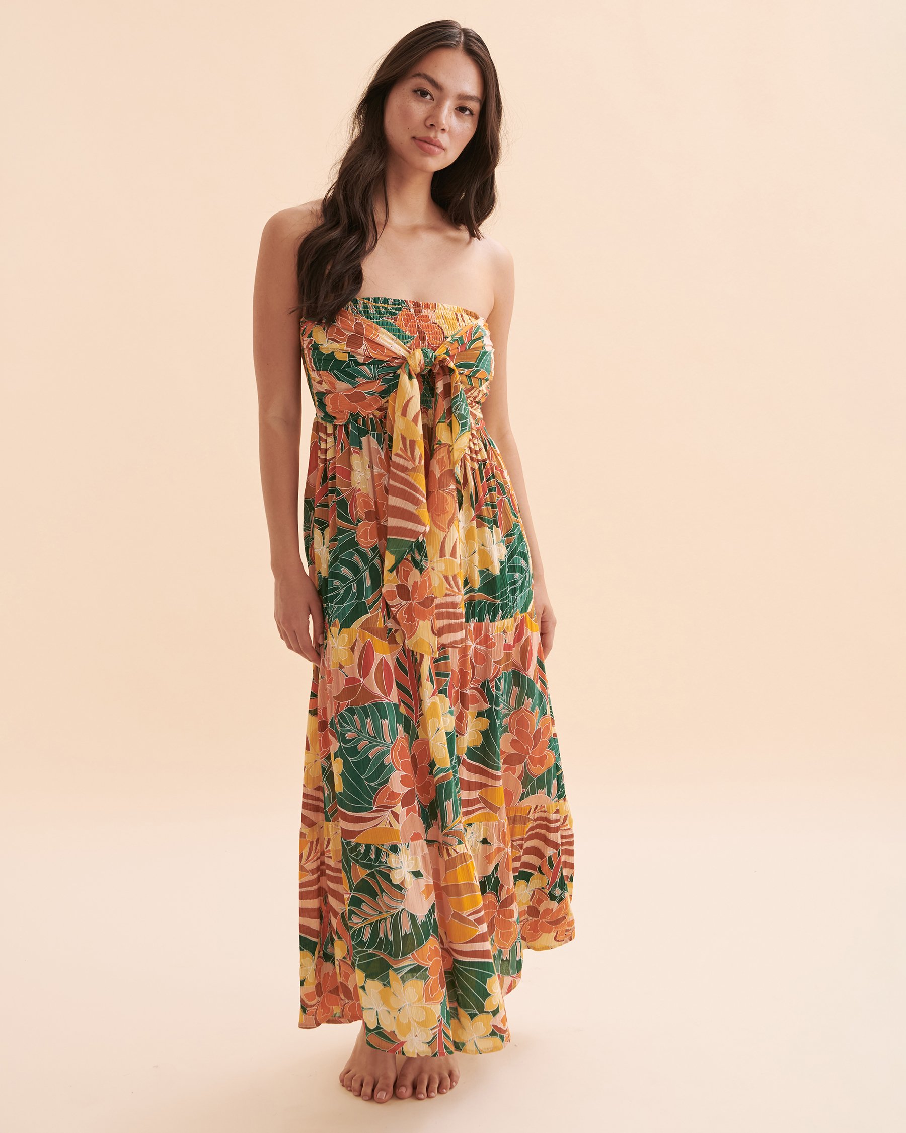 RIP CURL Brazilian Soul Bandeau Midi Dress Tropical leaves 02WWDR - View1