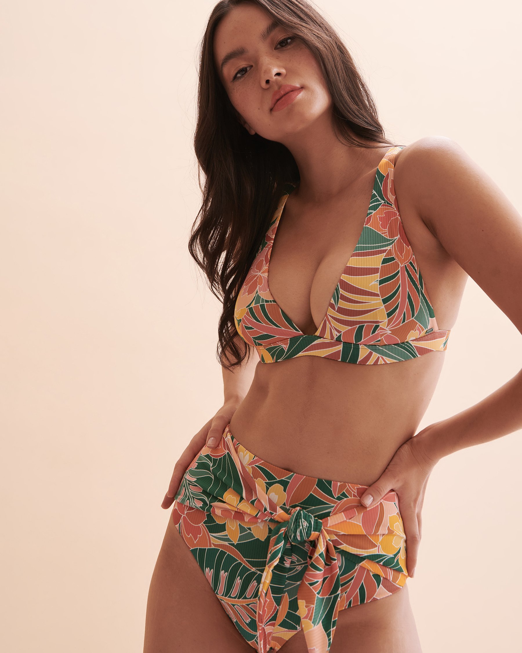 RIP CURL Bas de bikini taille haute Brazilian Soul Feuilles tropicales 08HWSW - View4