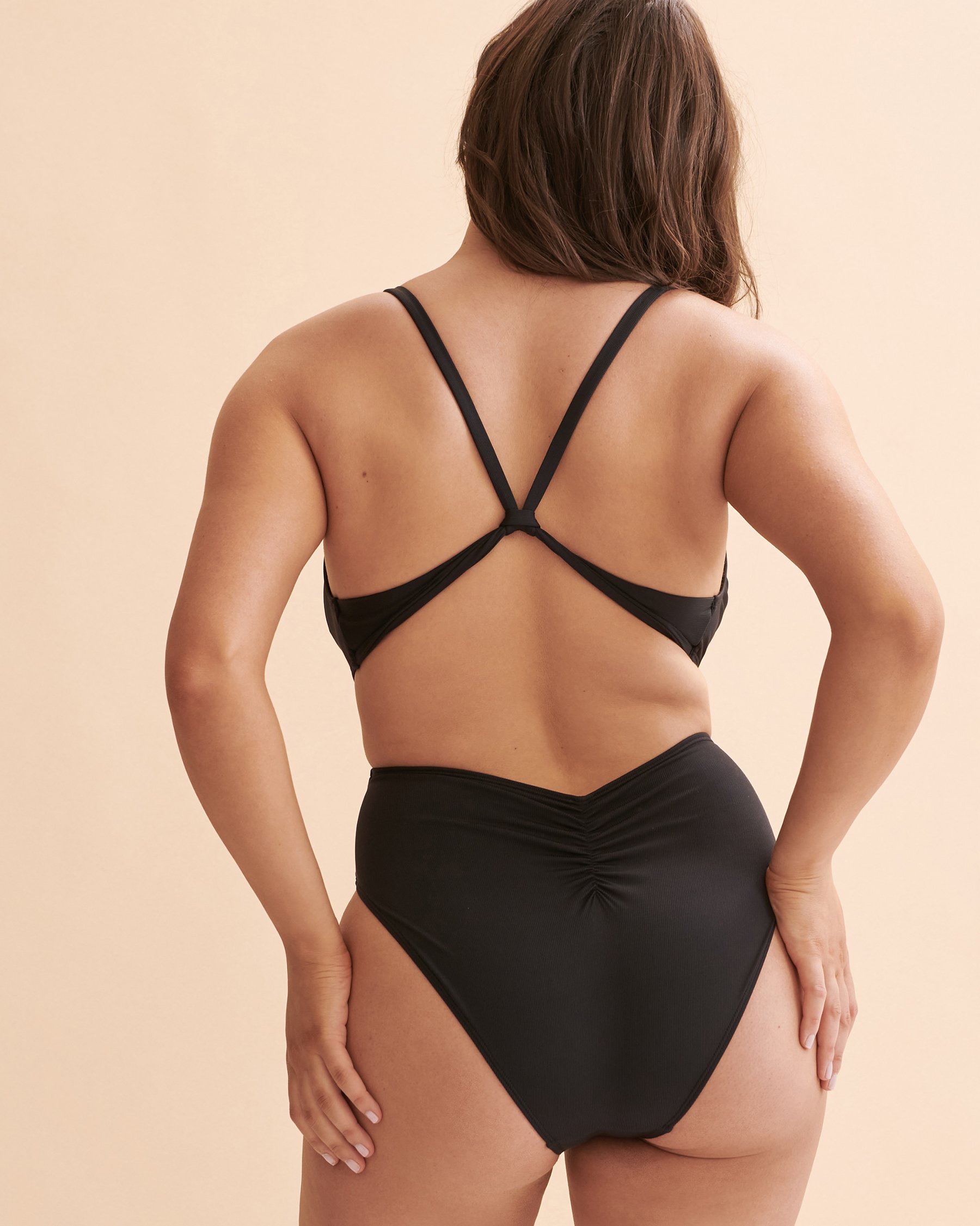SANTEMARE Rib  Deep Plunge One-Piece Swimsuit Black 01400032 - View2