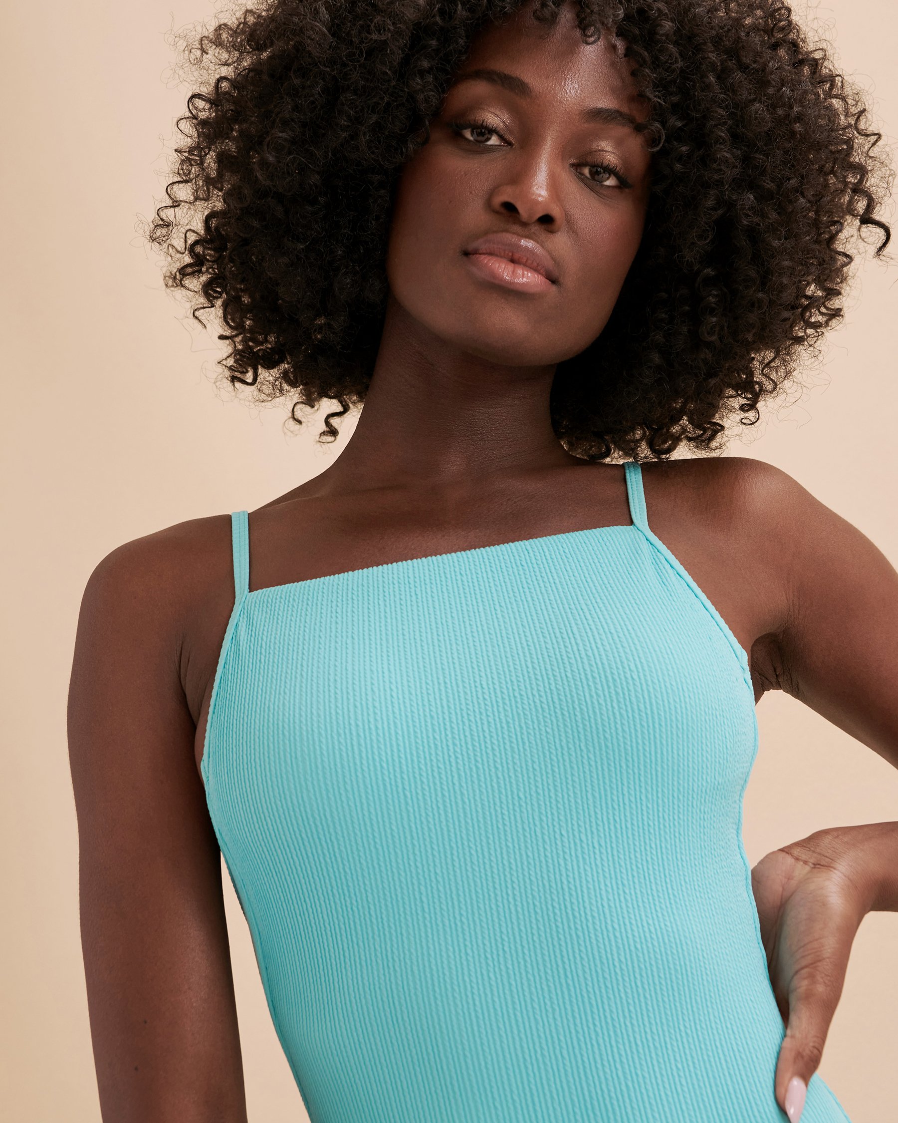 TROPIK Textured Square Neck One-Piece Swimsuit Deep sky blue 01400034 - View3