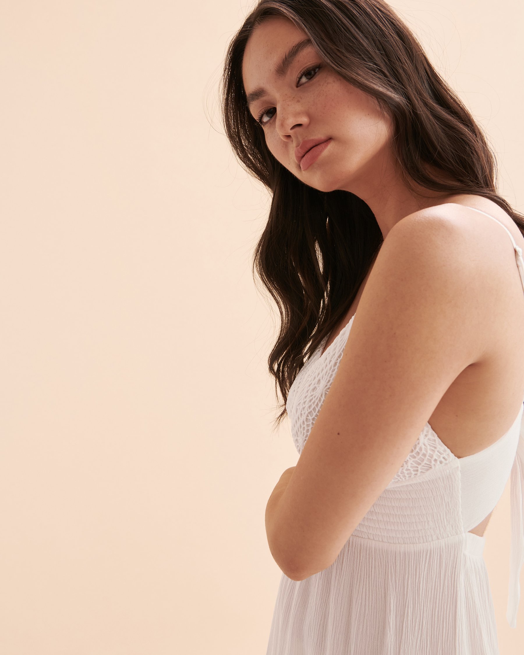 TROPIK Solid Sleeveless Dress with Crochet Details Snow White 02300097 - View5