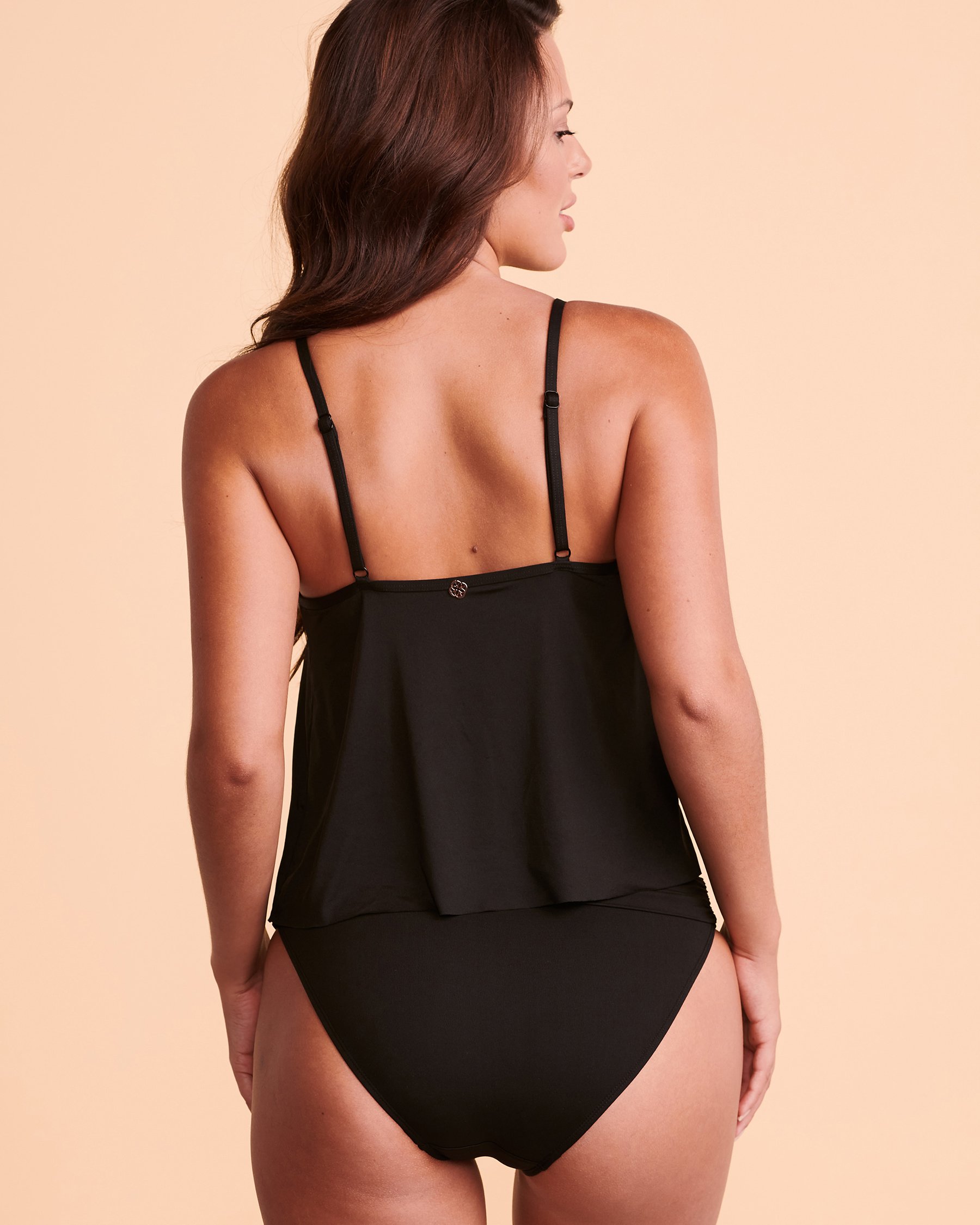 TURQUOISE COUTURE SOLID V-neck Tankini Top Black 01100132 - View2