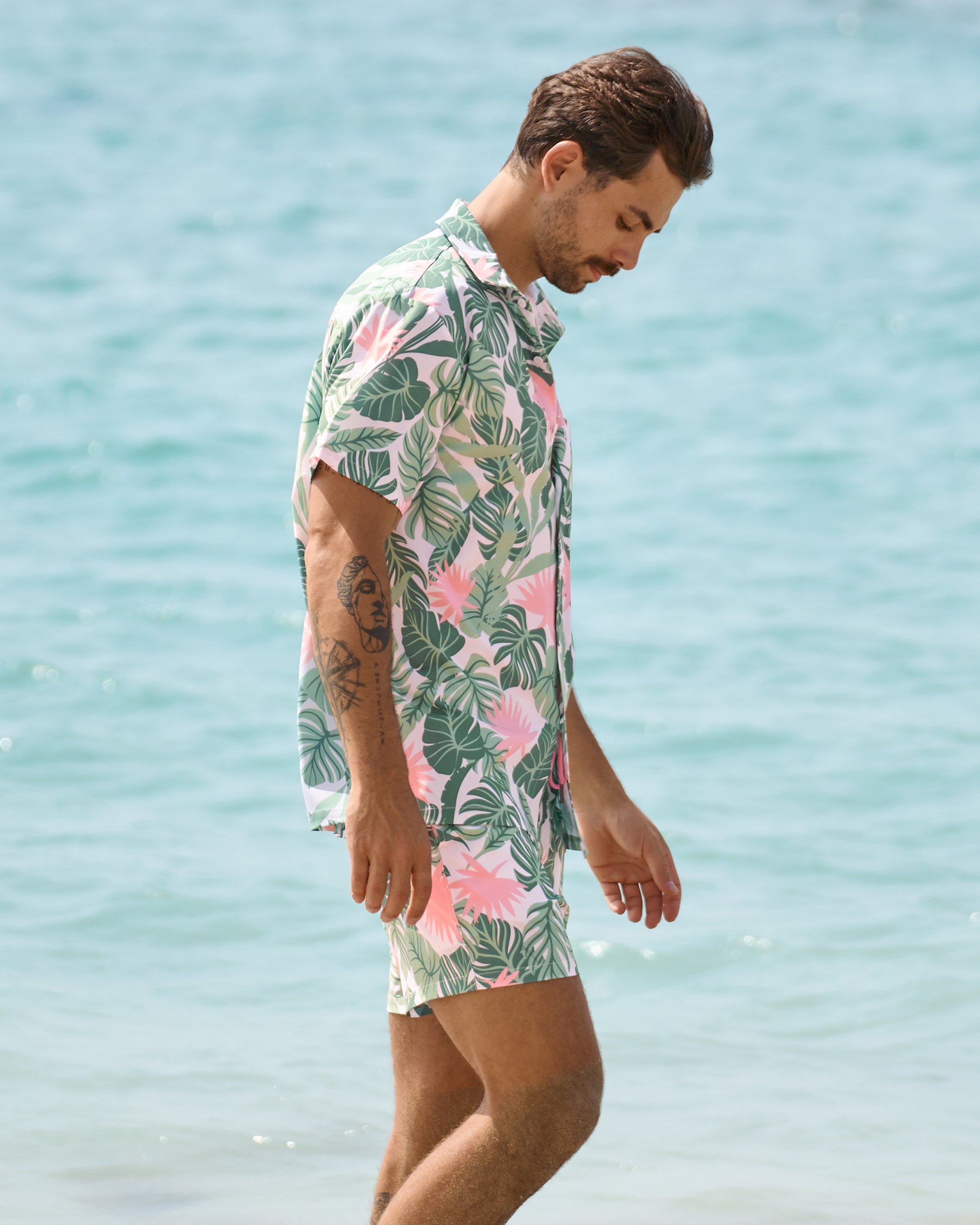 HAMABE Short Sleeve Shirt Tropical Green 04100021 - View2