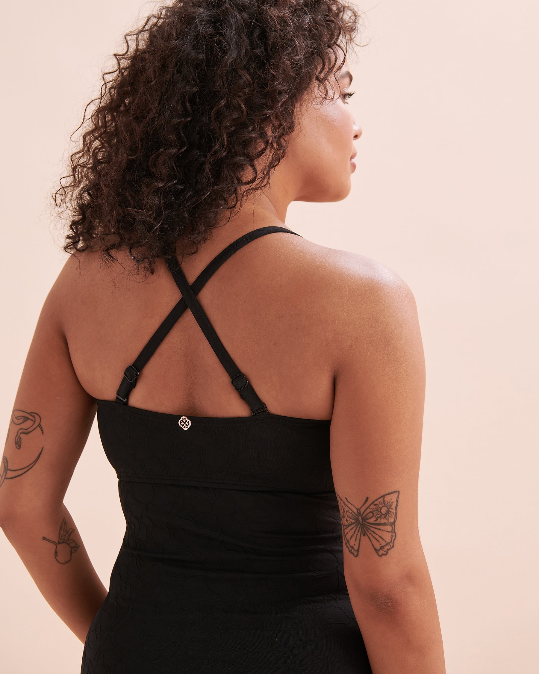 TURQUOISE COUTURE Haut tankini bandeau bonnet D texturé Floral Mist Noir 01200076 - View5