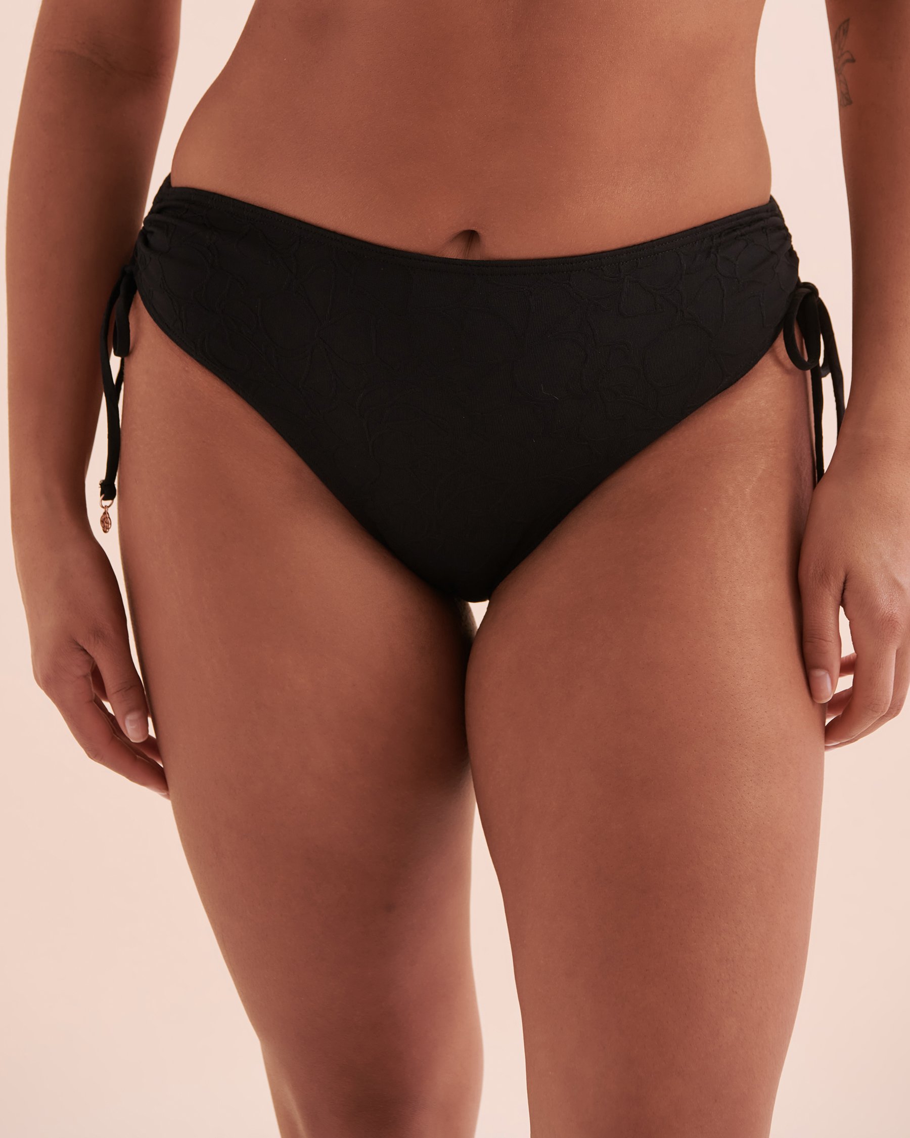 TURQUOISE COUTURE Floral Mist Textured Side Tie Bikini Bottom Black 01300337 - View6