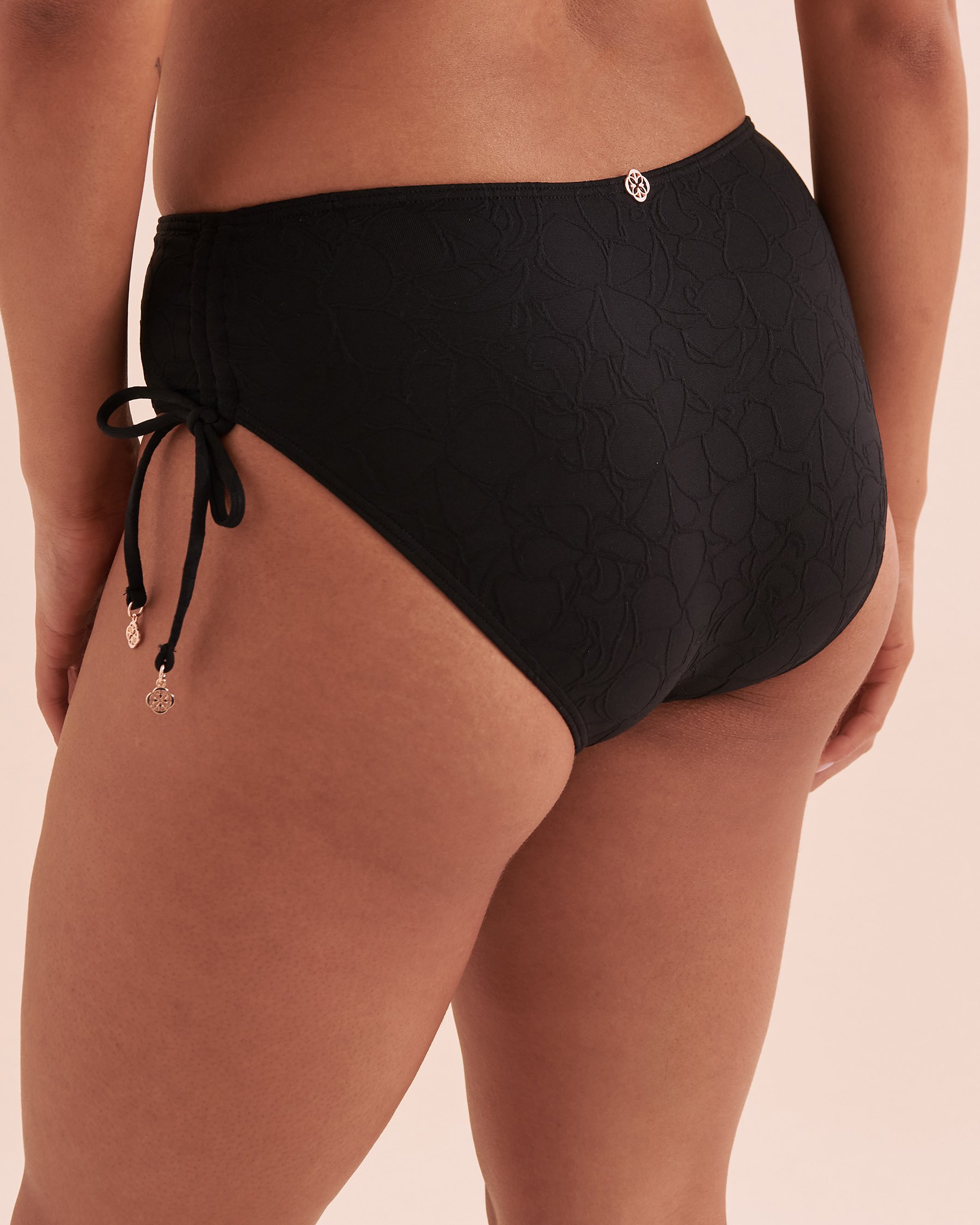 TURQUOISE COUTURE Floral Mist Textured Side Tie Bikini Bottom Black 01300337 - View9