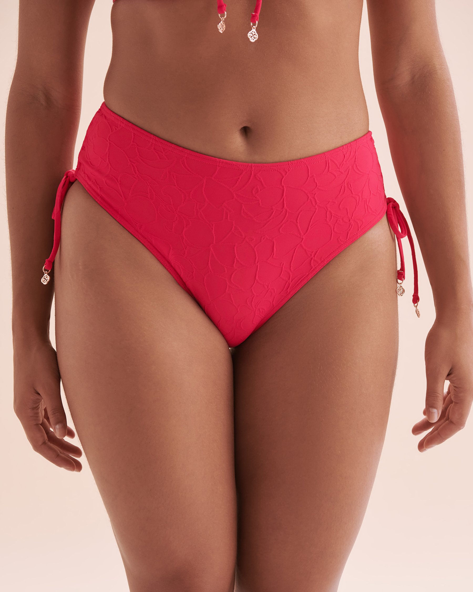 TURQUOISE COUTURE Floral Mist Textured Side Tie Bikini Bottom Bright Pink 01300337 - View6