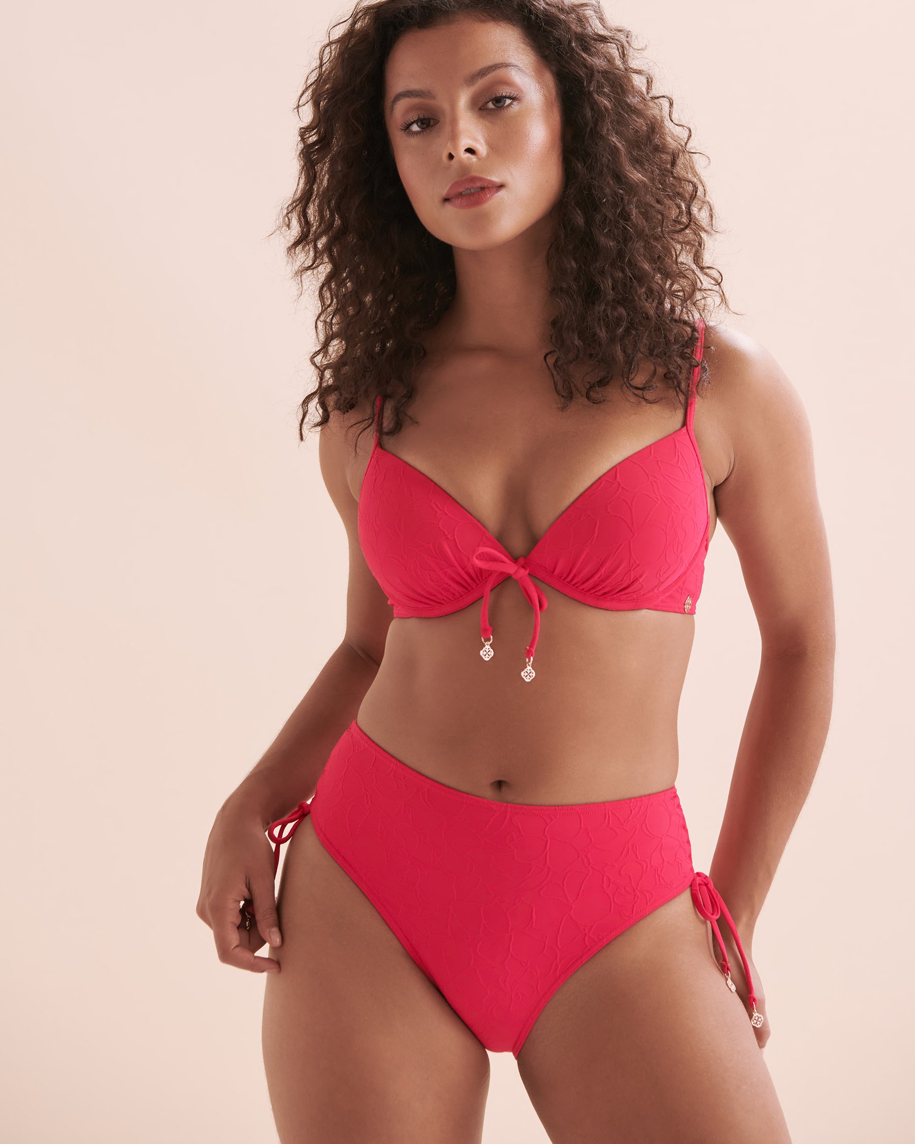 TURQUOISE COUTURE Floral Mist Textured Side Tie Bikini Bottom Bright Pink 01300337 - View11