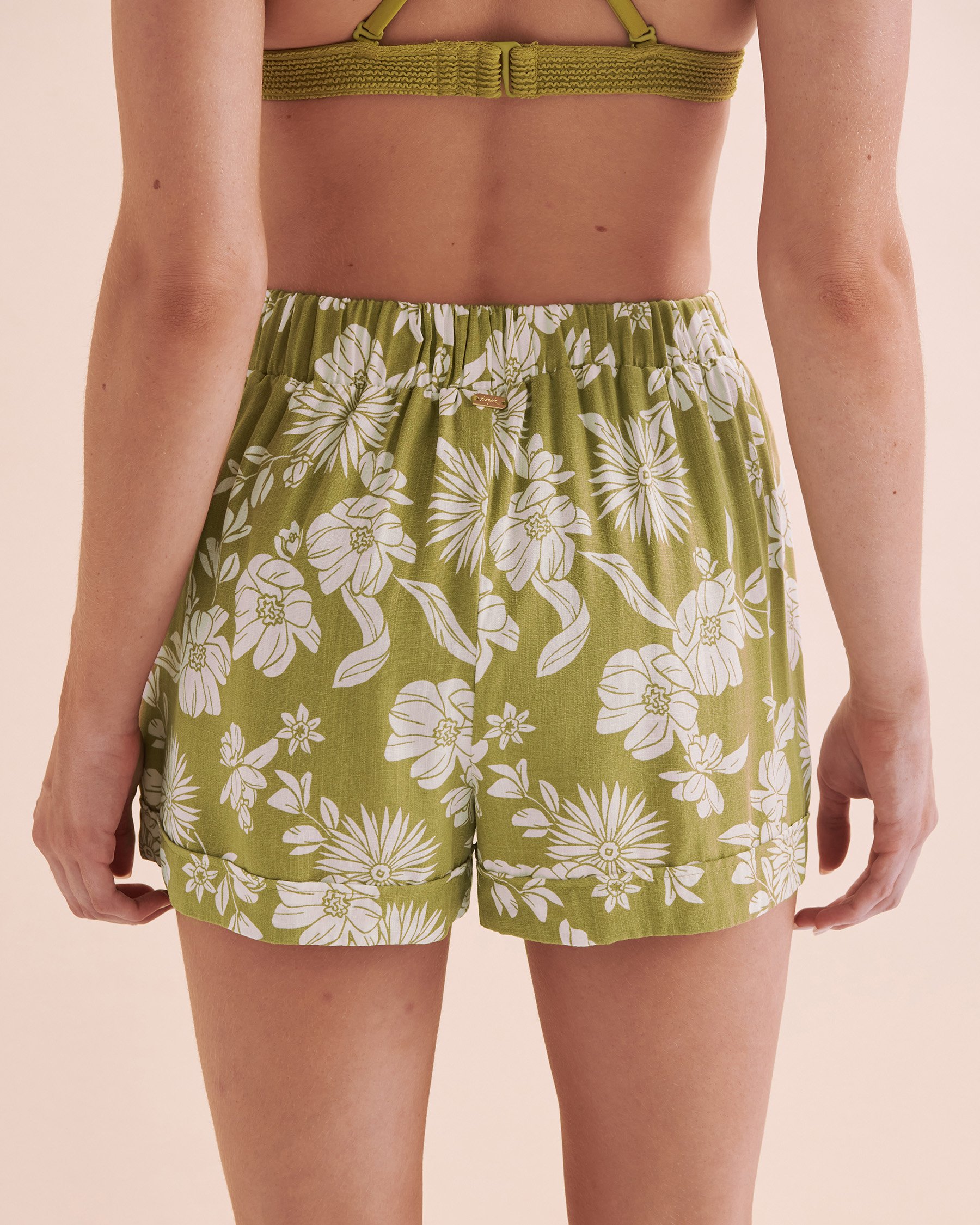 TROPIK Floral Elastic Waistband Shorts Olive Floral 02200064 - View2