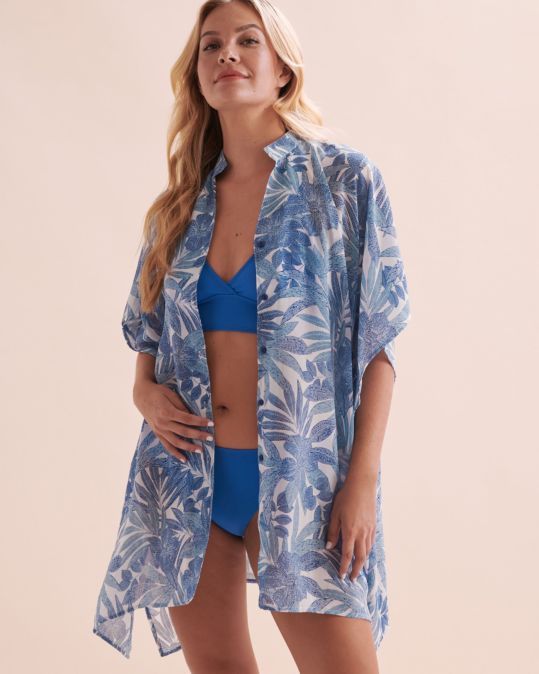 COVER ME Peach Chiffon Short Sleeve Button-down Shirt Cobalt White 25052249 - View4