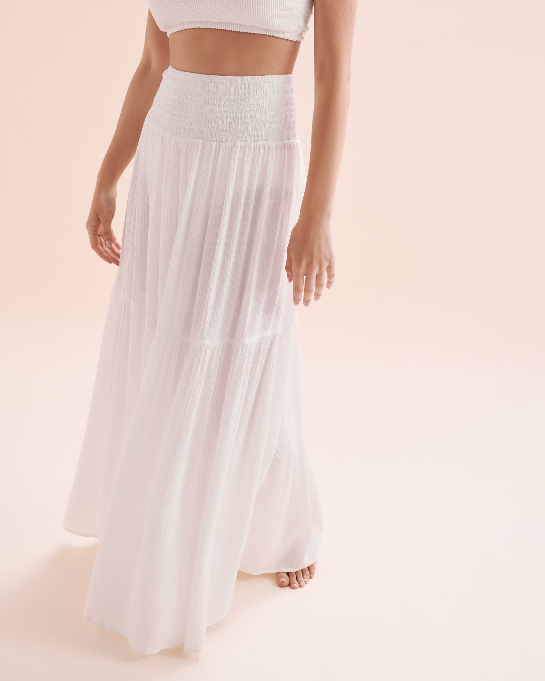 TROPIK Jupe longue texture nid d'abeilles Blanc 02200065 - View3