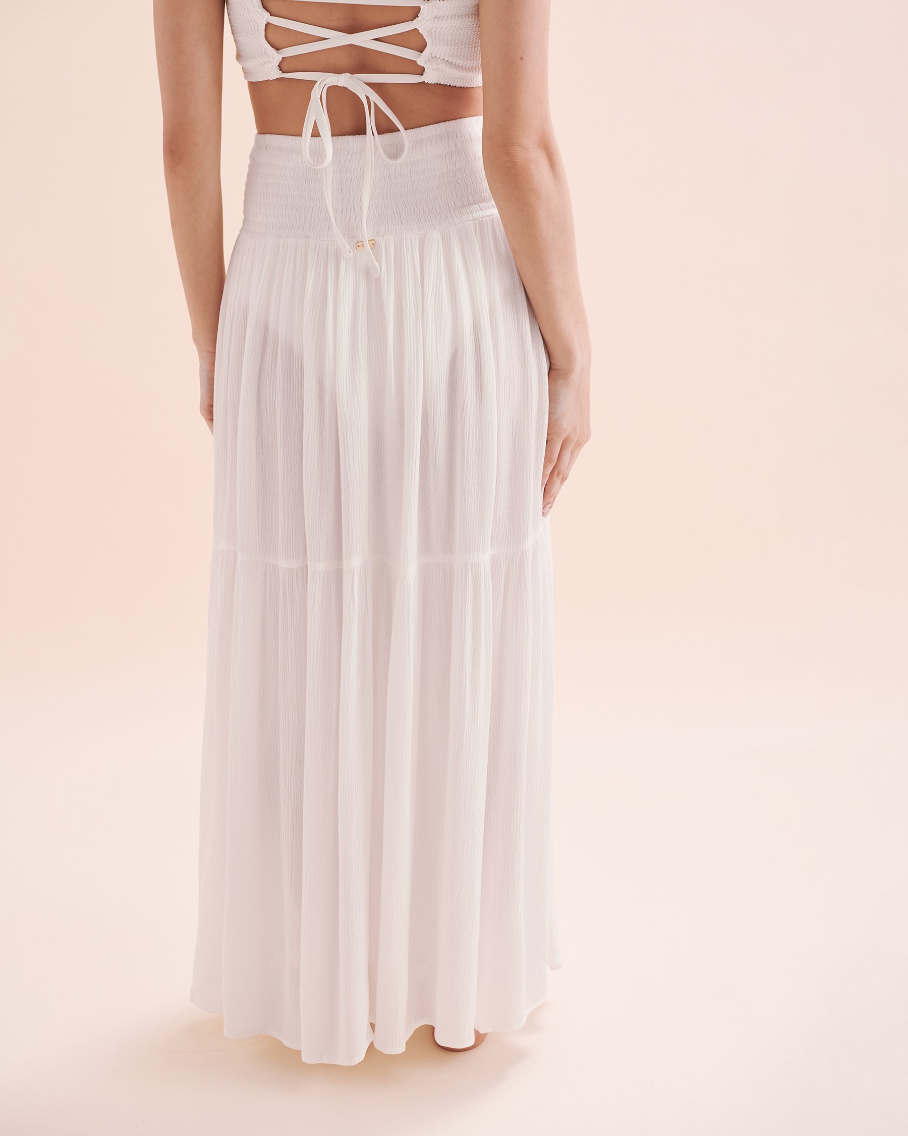 TROPIK Jupe longue texture nid d'abeilles Blanc 02200065 - View4