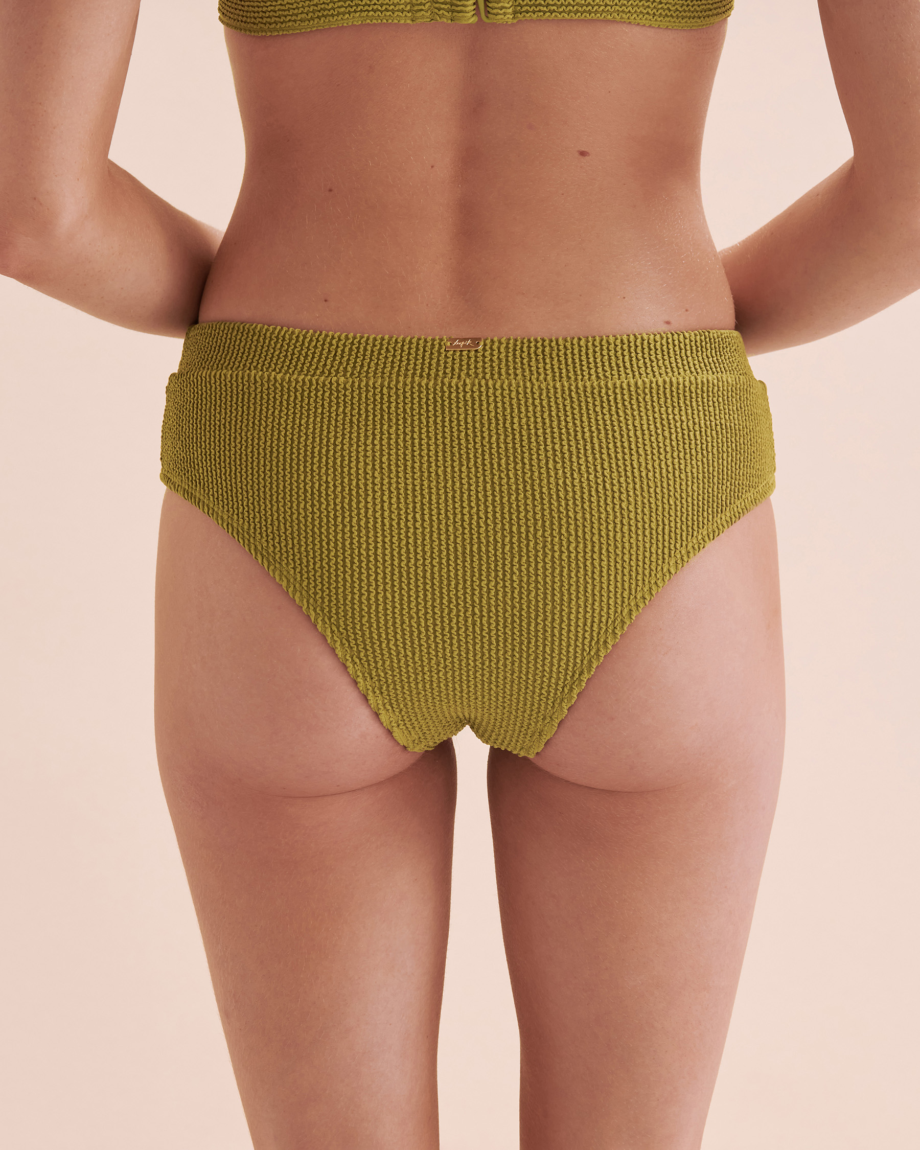 TROPIK Smocked Textured Cheeky Bikini Bottom Olive Green 01300339 - View5