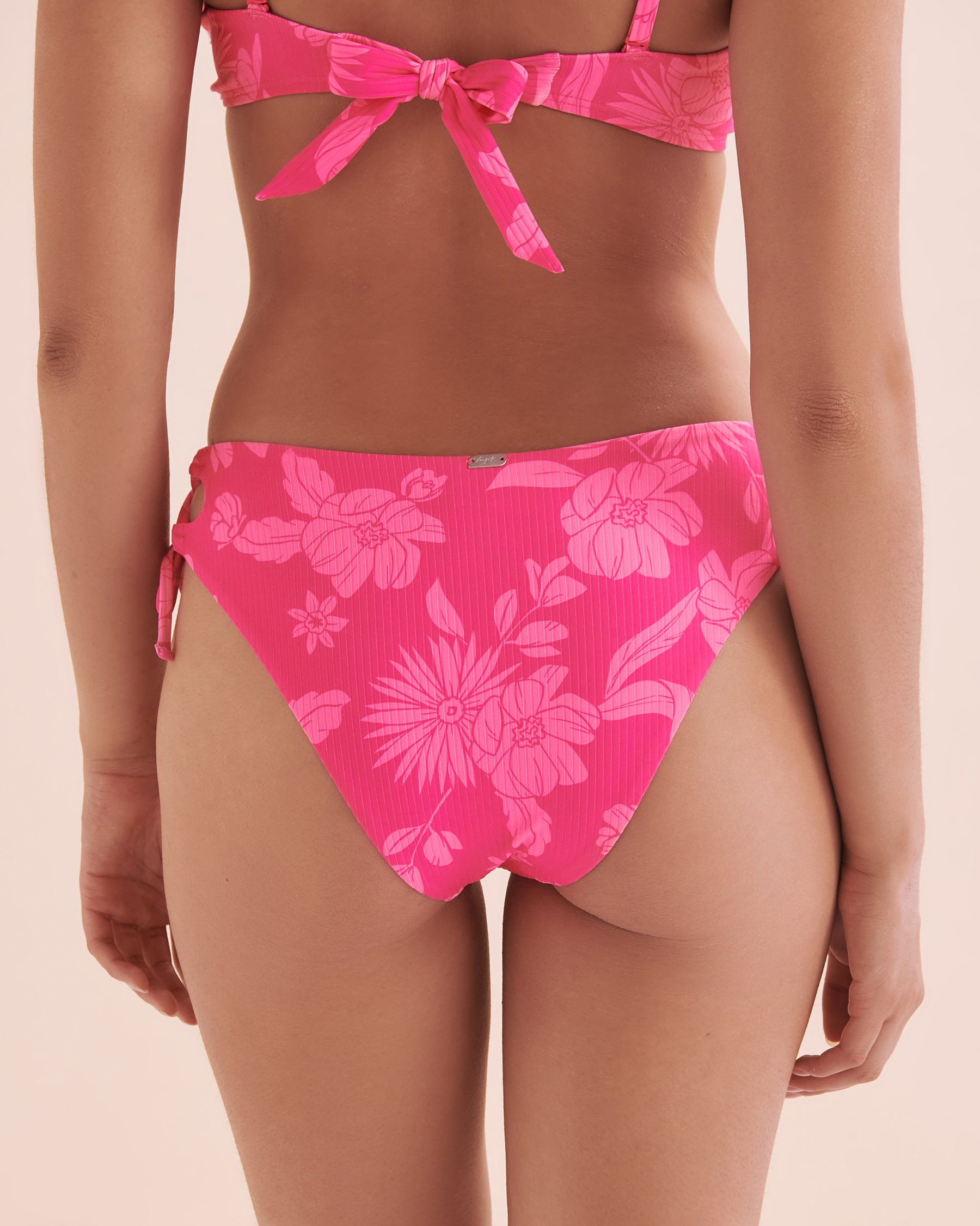 TROPIK Cabo Ribbed Side Tie Cheeky Bikini Bottom Tropical Pink 01300348 - View4