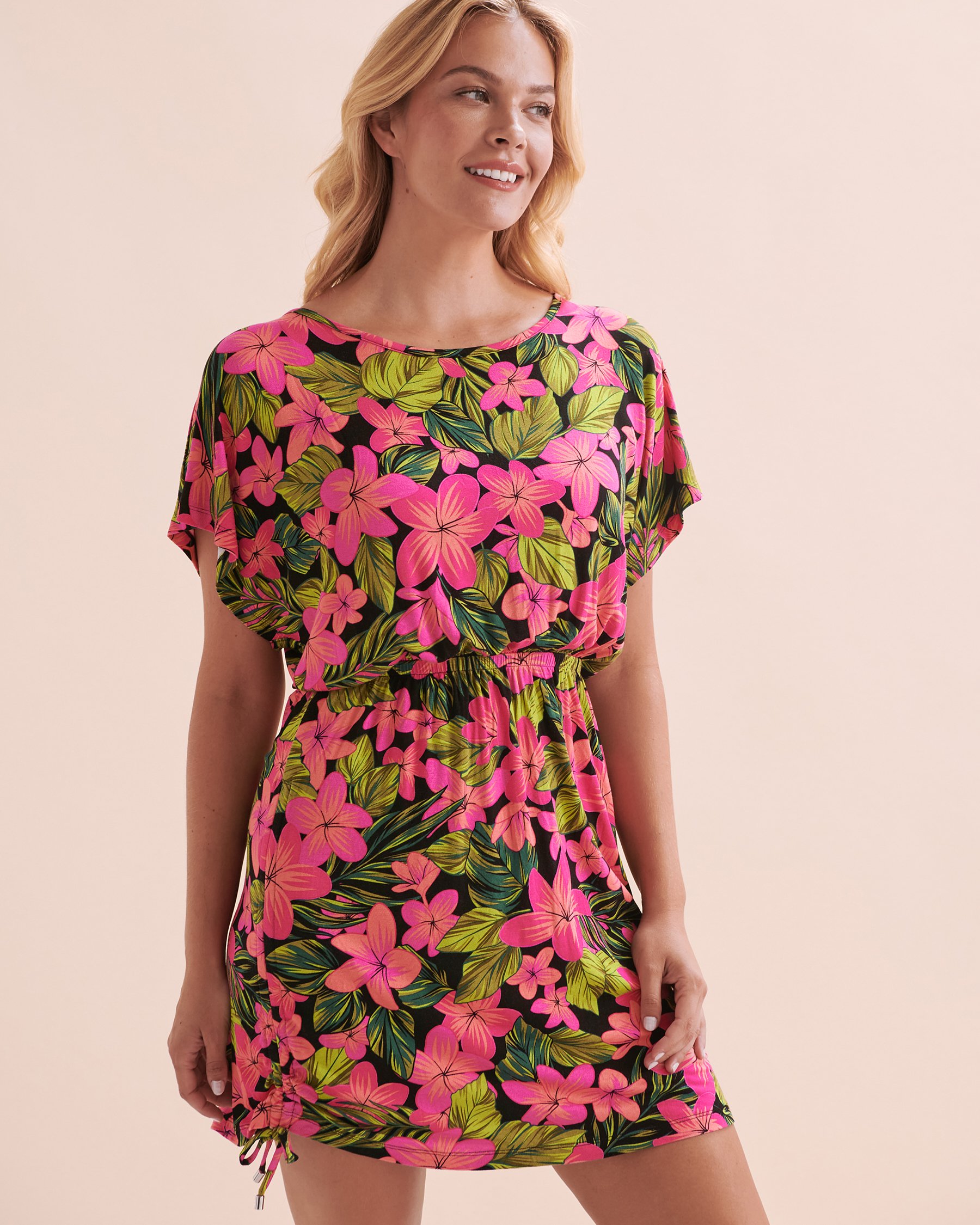 EAU DE SEA Robe courte en crêpe Tropic Bliss Évasion tropicale rose 02300128 - Voir1