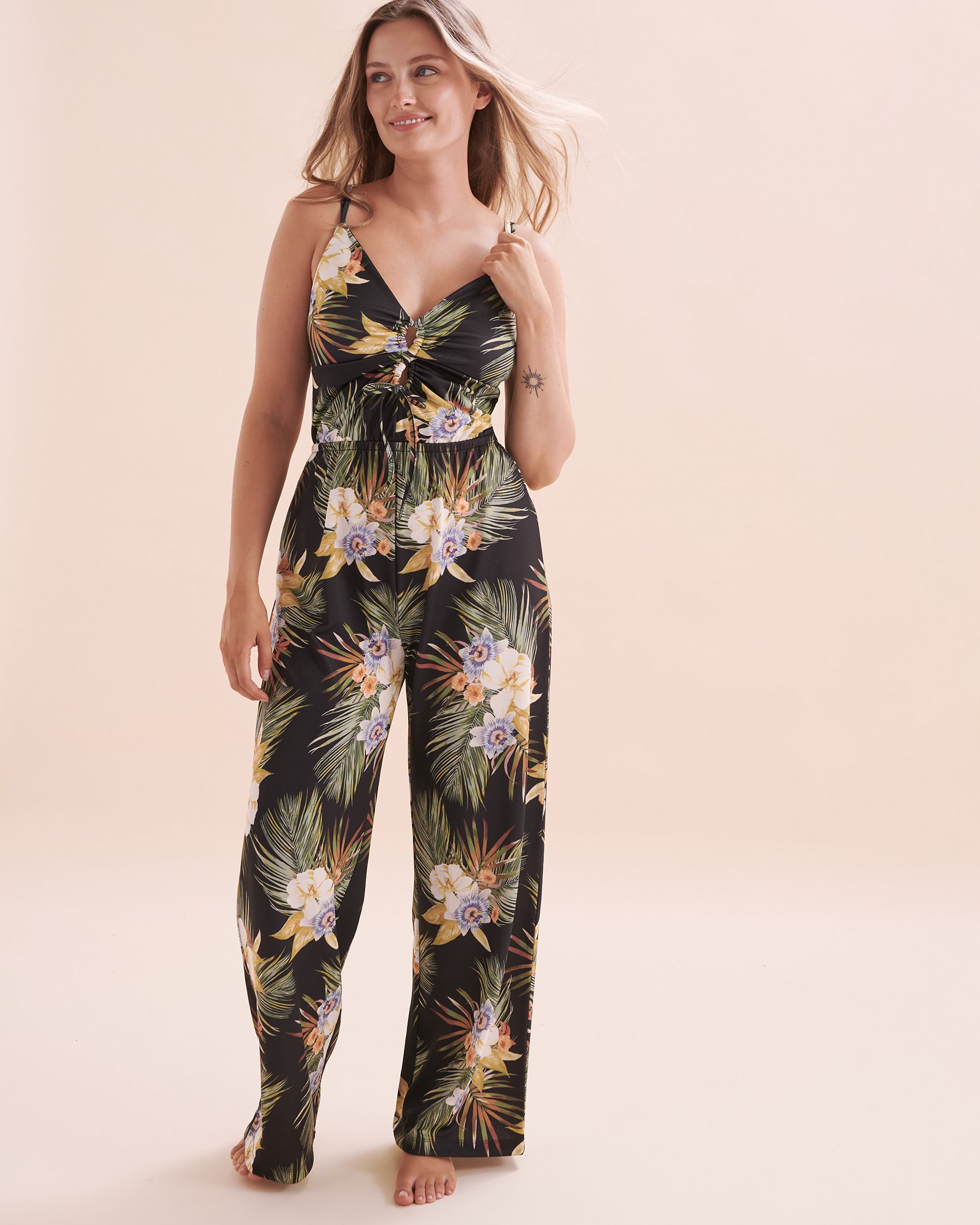 EVERYDAY SUNDAY Combinaison sans manches Exotic Tiki Imprimé floral noir ESBEAW04175 - Voir6