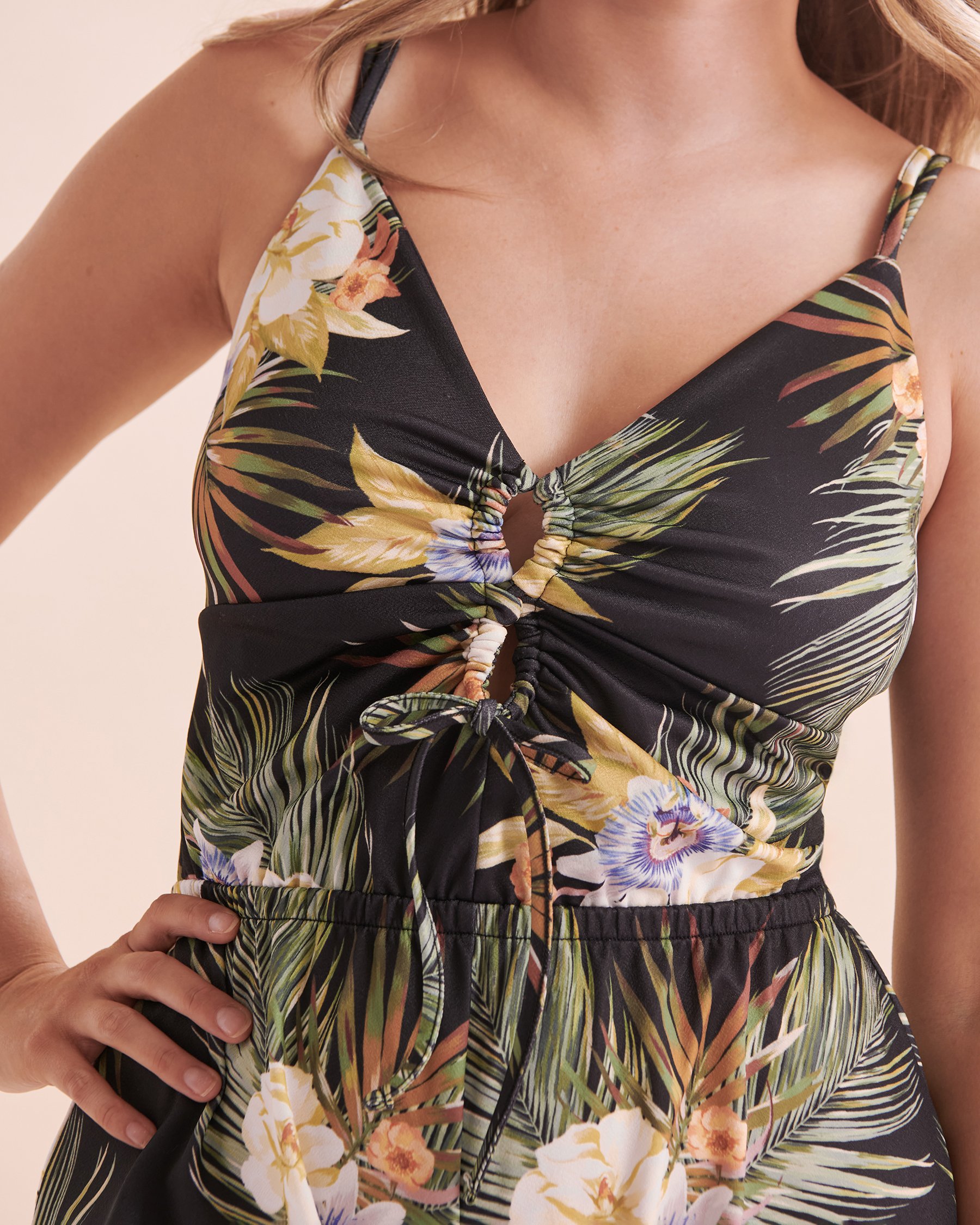 EVERYDAY SUNDAY Combinaison sans manches Exotic Tiki Imprimé floral noir ESBEAW04175 - Voir7