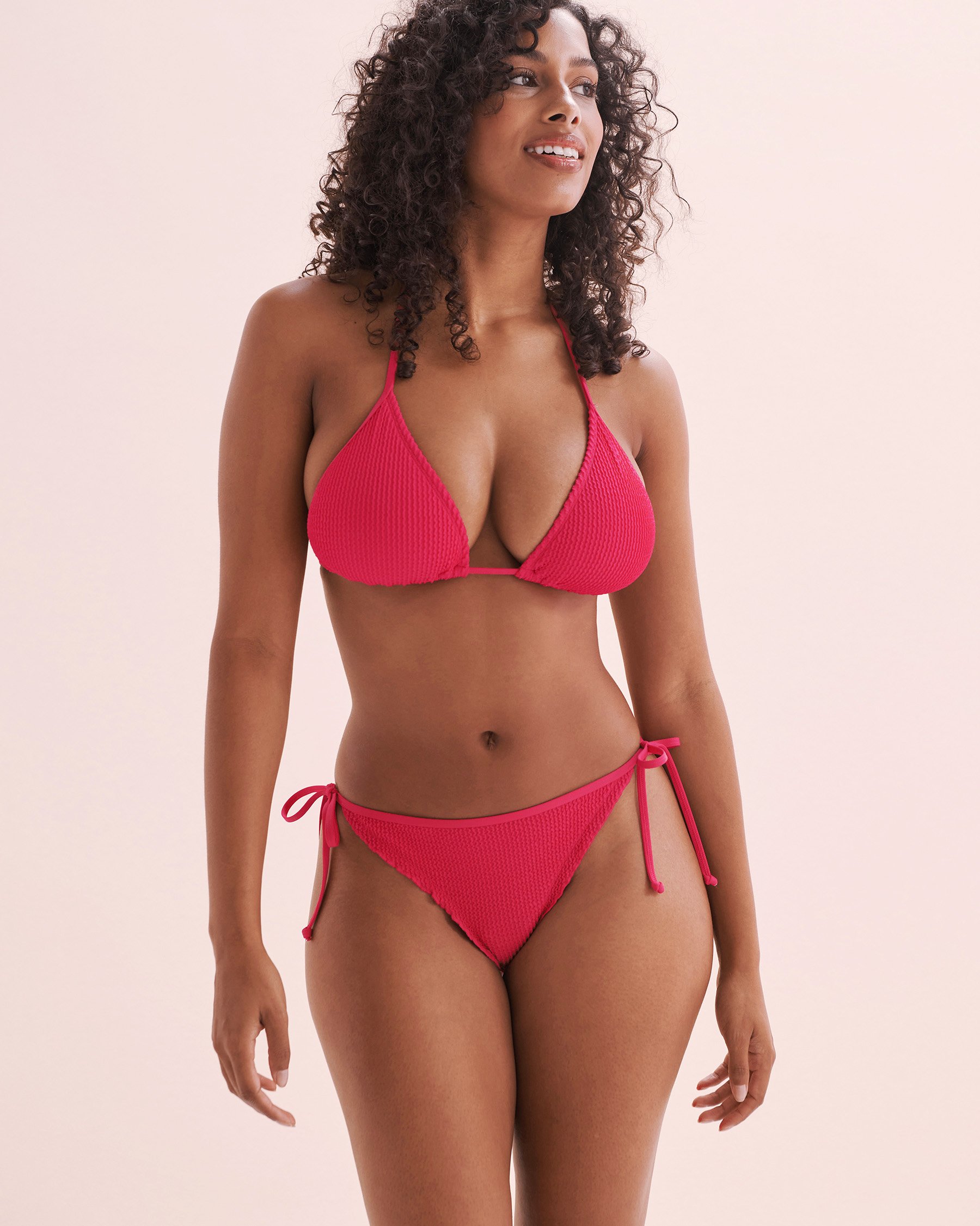 EIDON Sorbet Tiki Textured Side Tie Brazilian Bikini Bottom Pink Raspberry 3521328 - View10