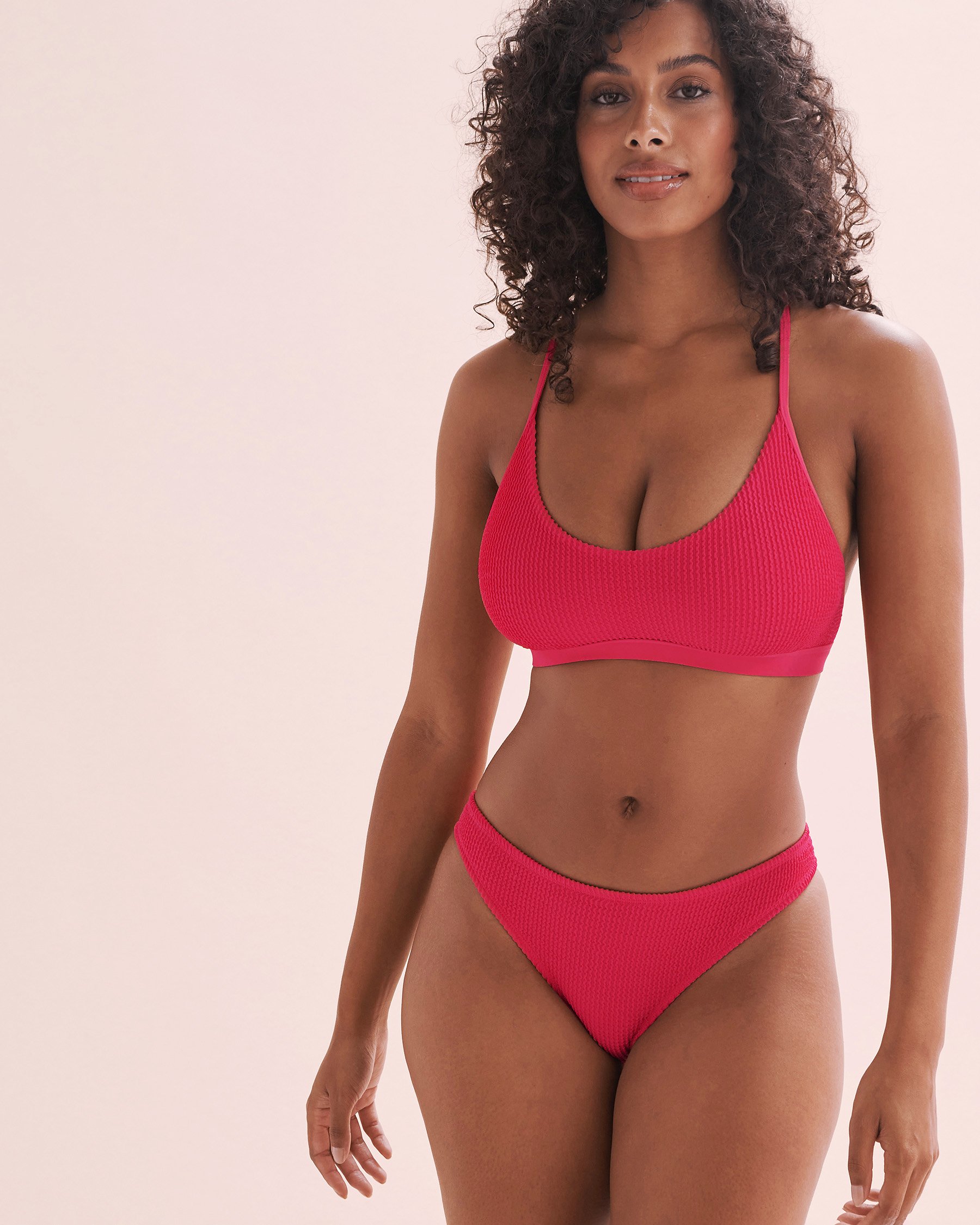 EIDON Bas de bikini taille basse texturé Sorbet Rose framboise 3521335 - View4
