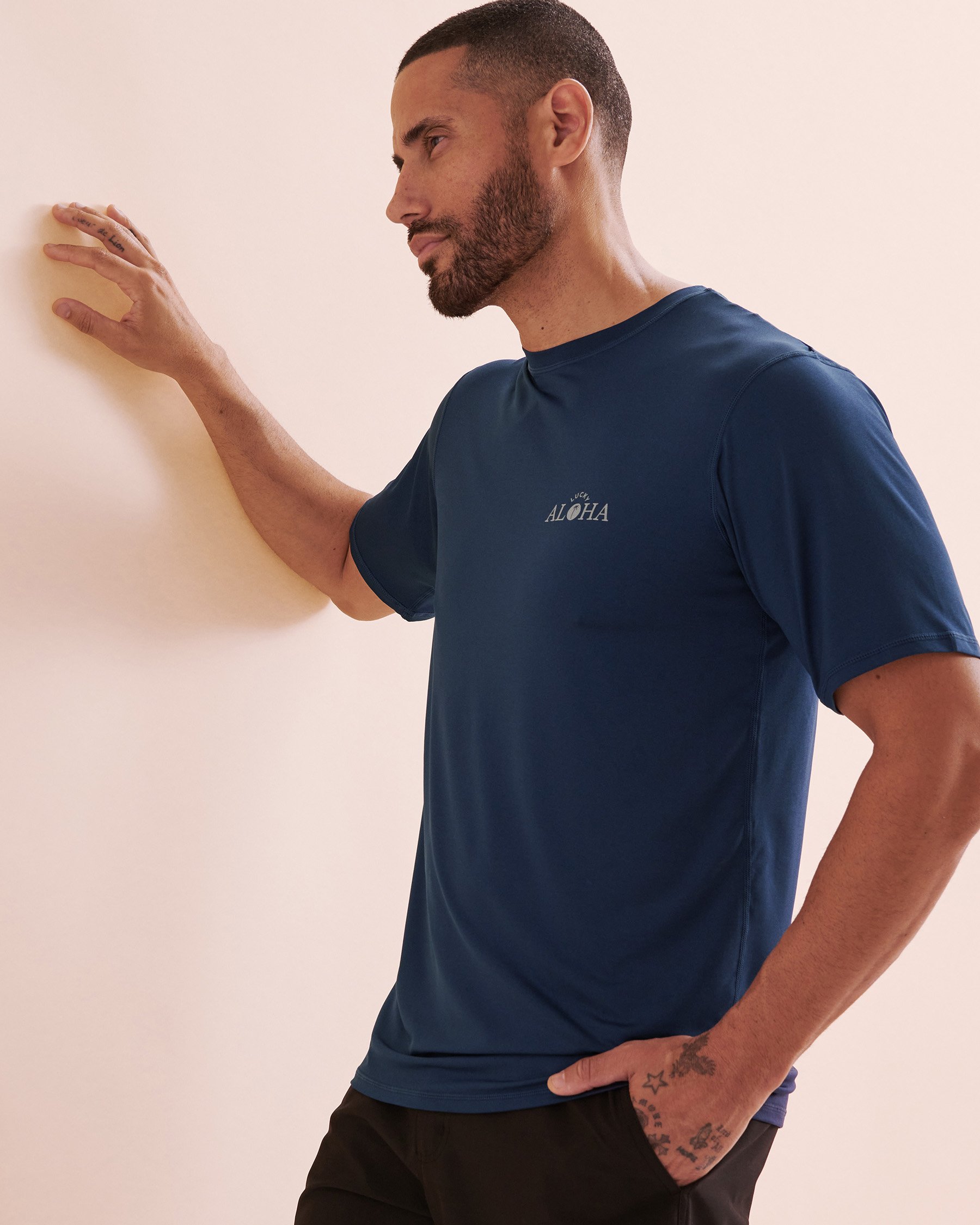 LUCKY ALOHA Interval Short Sleeve Rashguard Navy INT7490 - View1