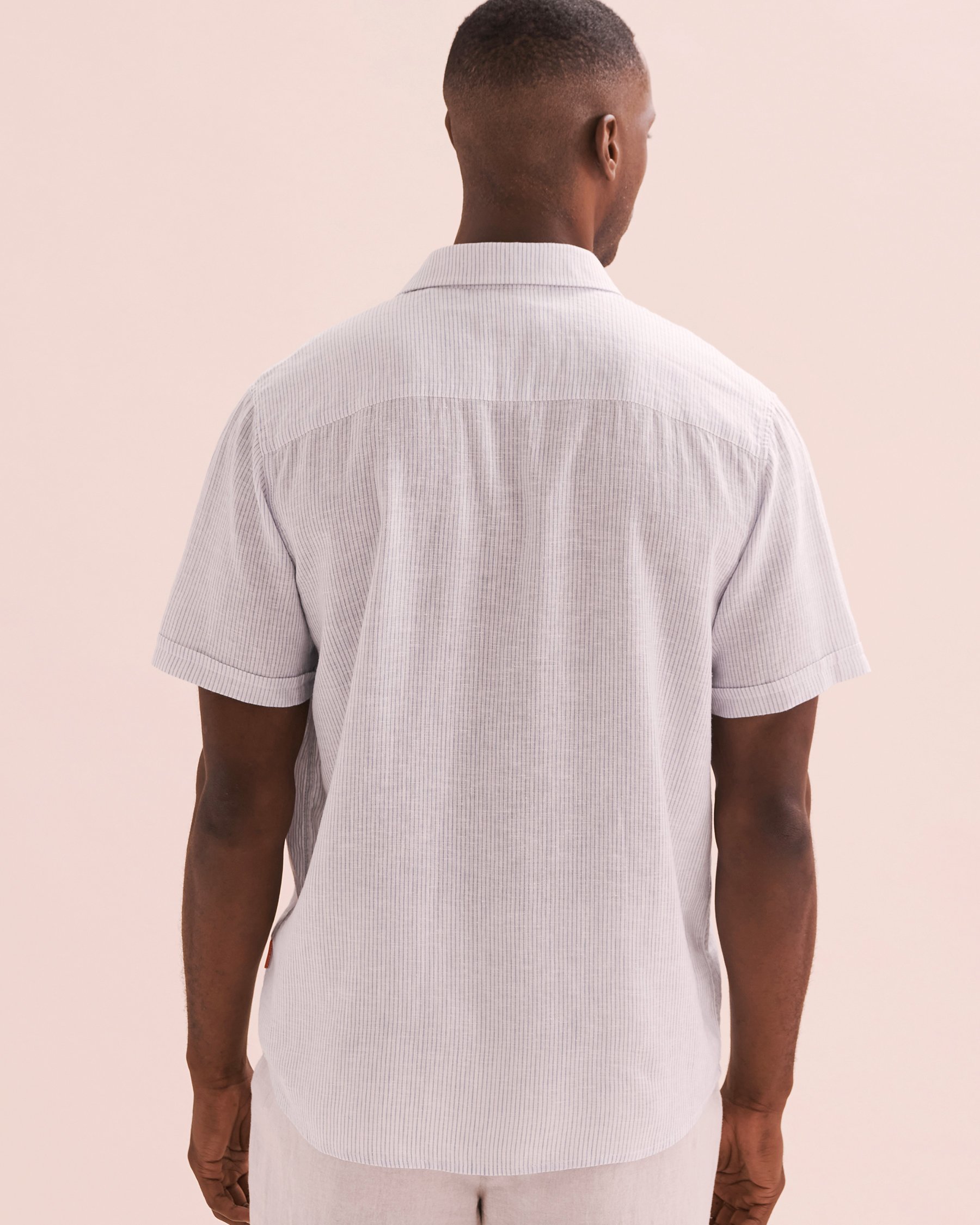 PUBLIC BEACH Chemise rayée manches courtes en lin Rayures bleu PB7216BIK - View2