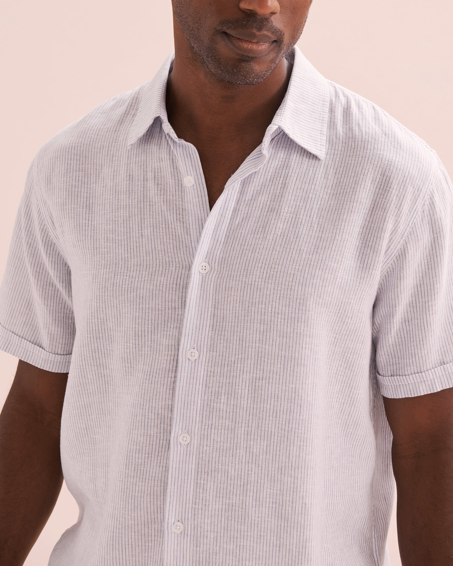 PUBLIC BEACH Chemise rayée manches courtes en lin Rayures bleu PB7216BIK - View3