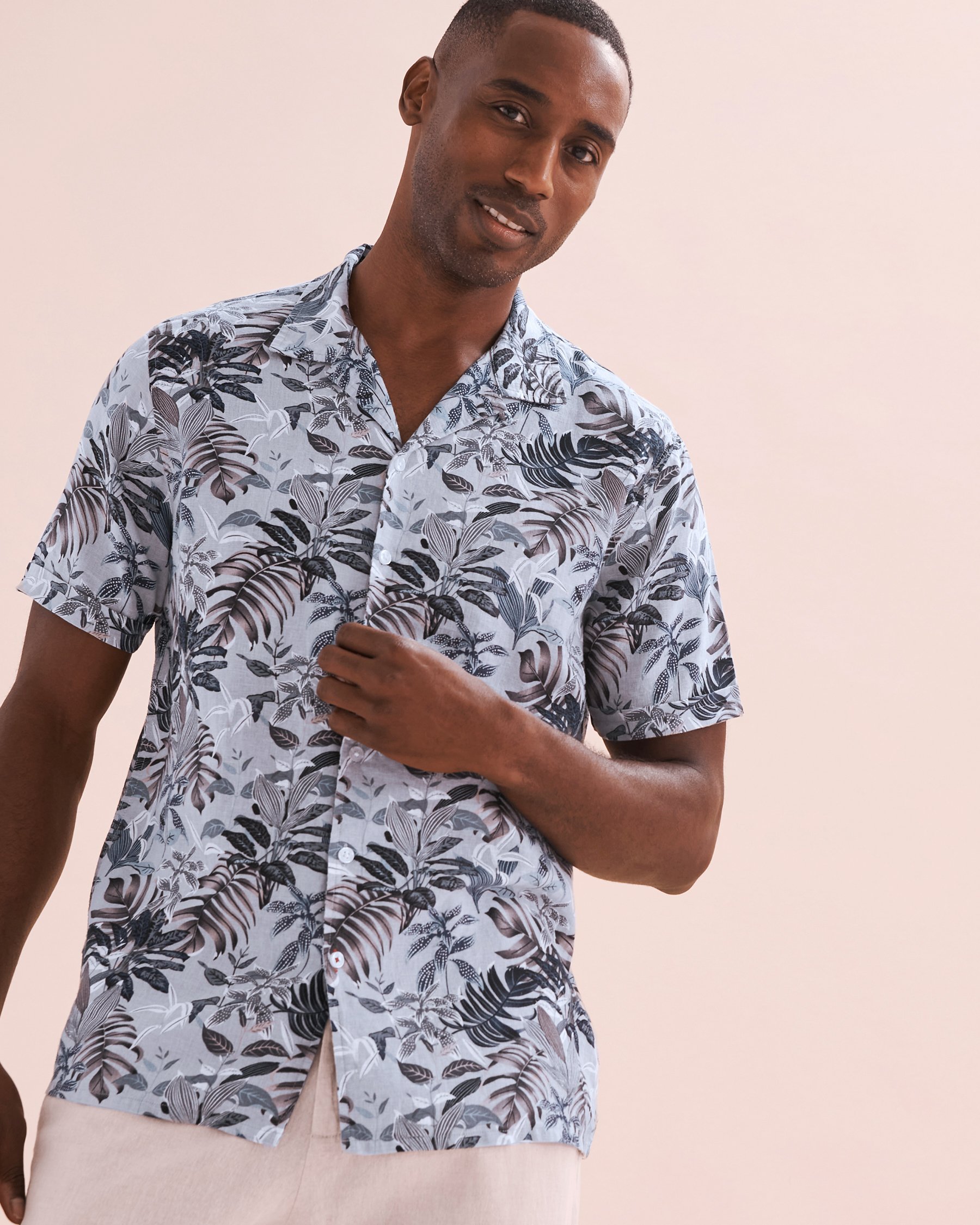 PUBLIC BEACH Chemise imprimée manches courtes en lin Feuillage gris PB7217BIK - View1