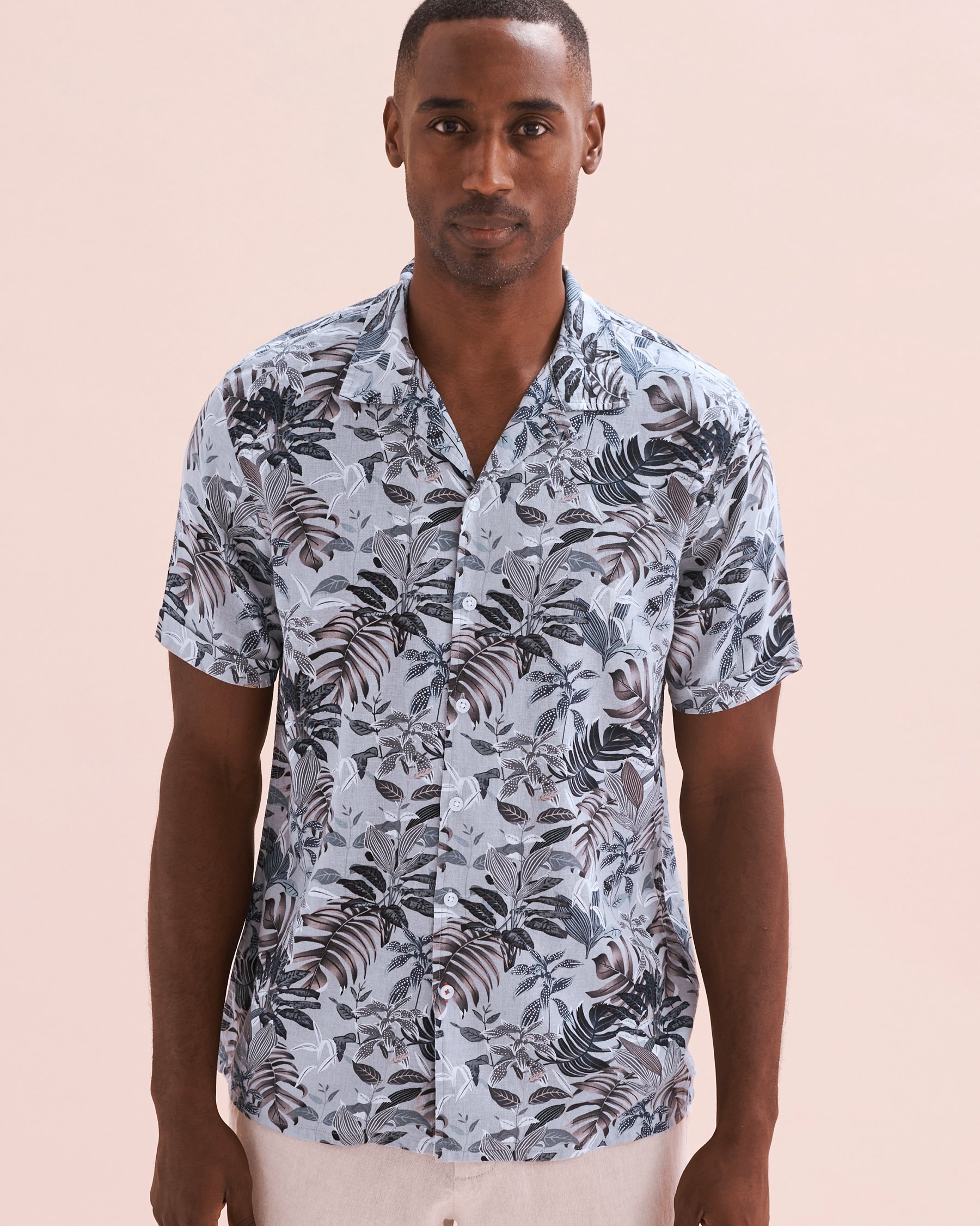 PUBLIC BEACH Chemise imprimée manches courtes en lin Feuillage gris PB7217BIK - View4