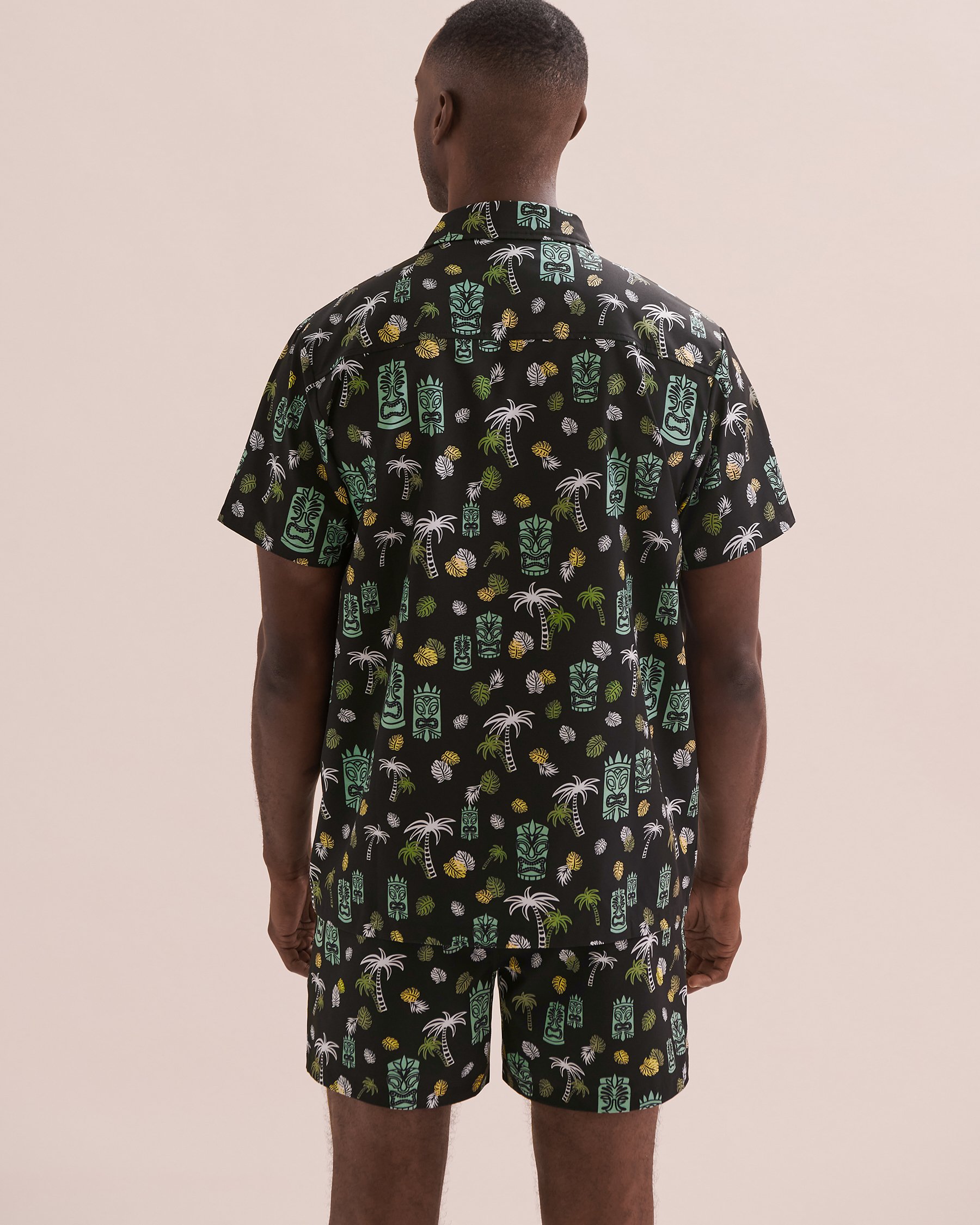 HAMABE Short Sleeve Shirt Blue Tiki Island 04100023 - View3