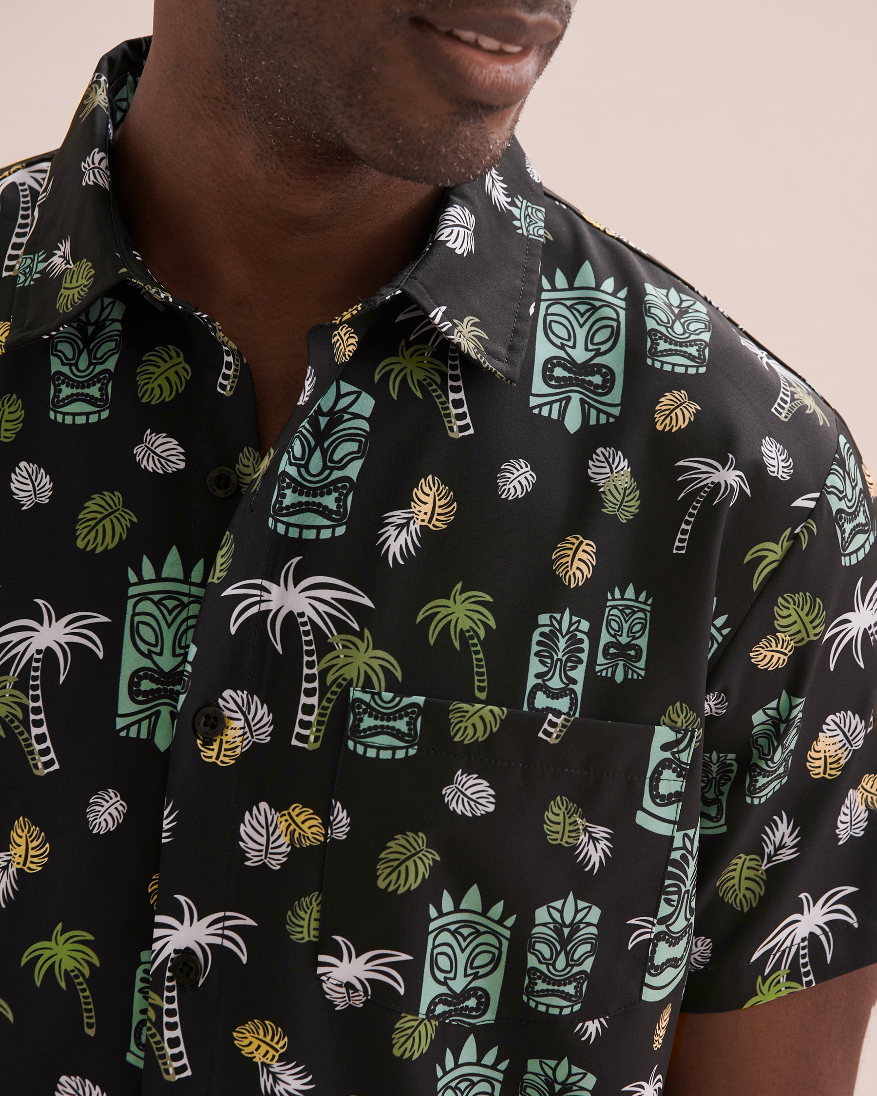 HAMABE Short Sleeve Shirt Blue Tiki Island 04100023 - View4